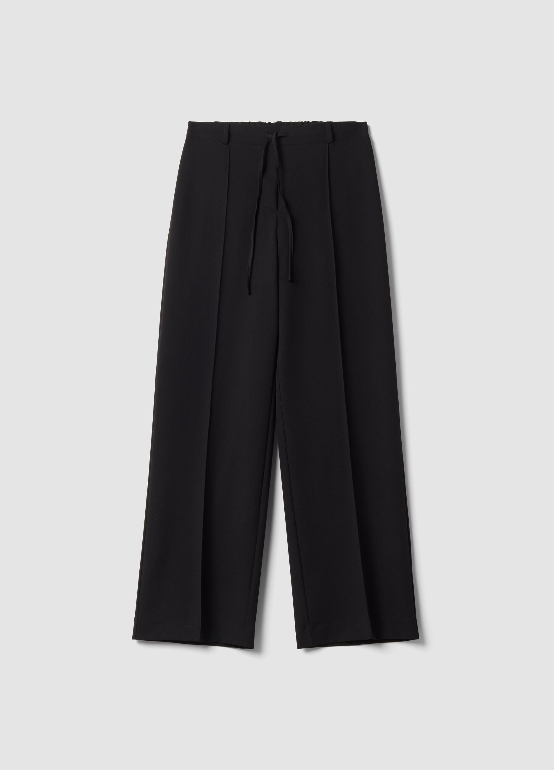 Black stretch viscose straight-fit trousers