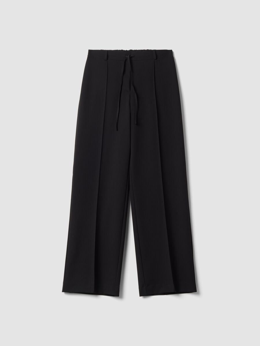 Black stretch viscose straight-fit trousers_0