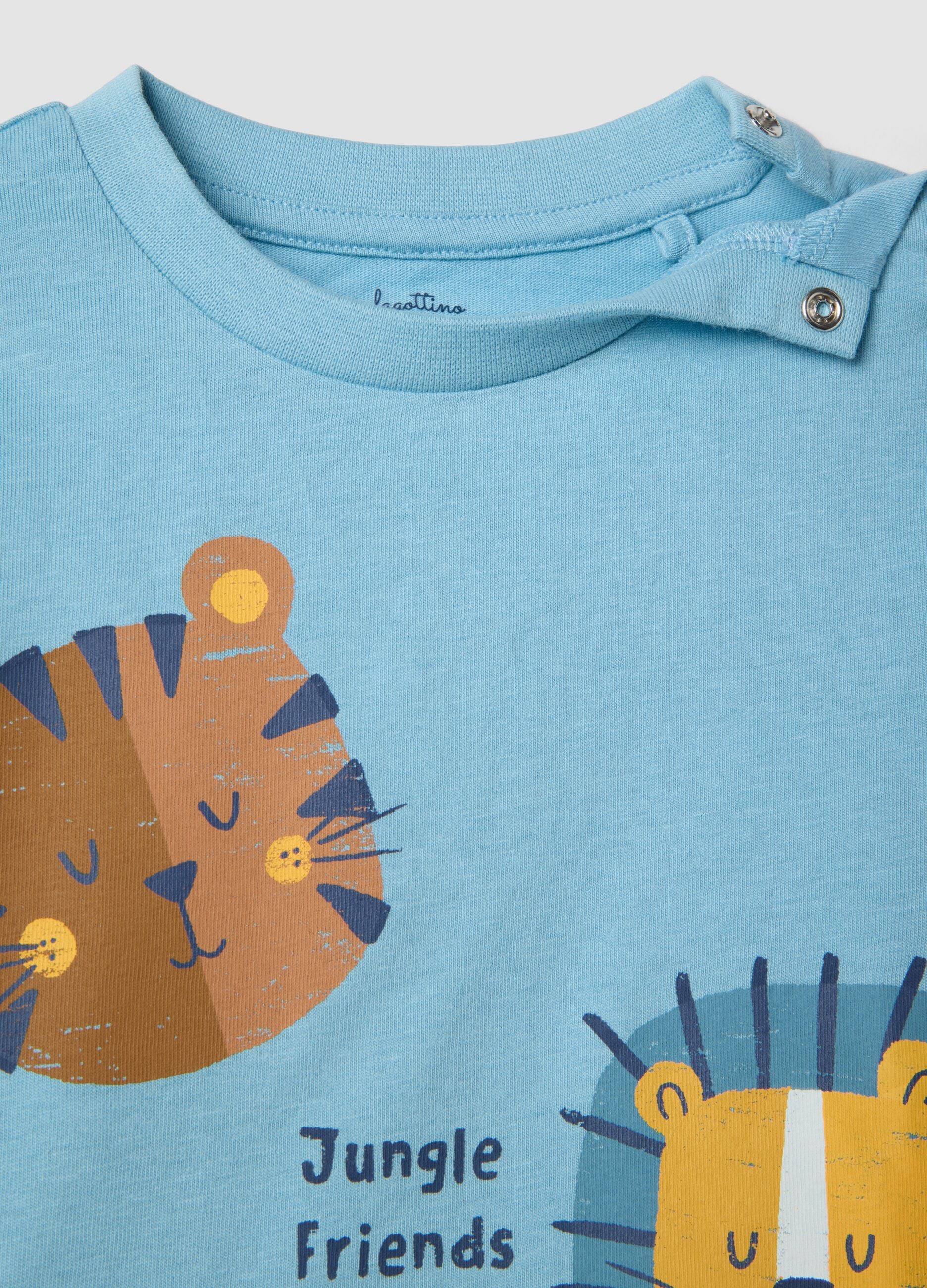 Light blue pure cotton baby pyjamas, regular fit, with animal print