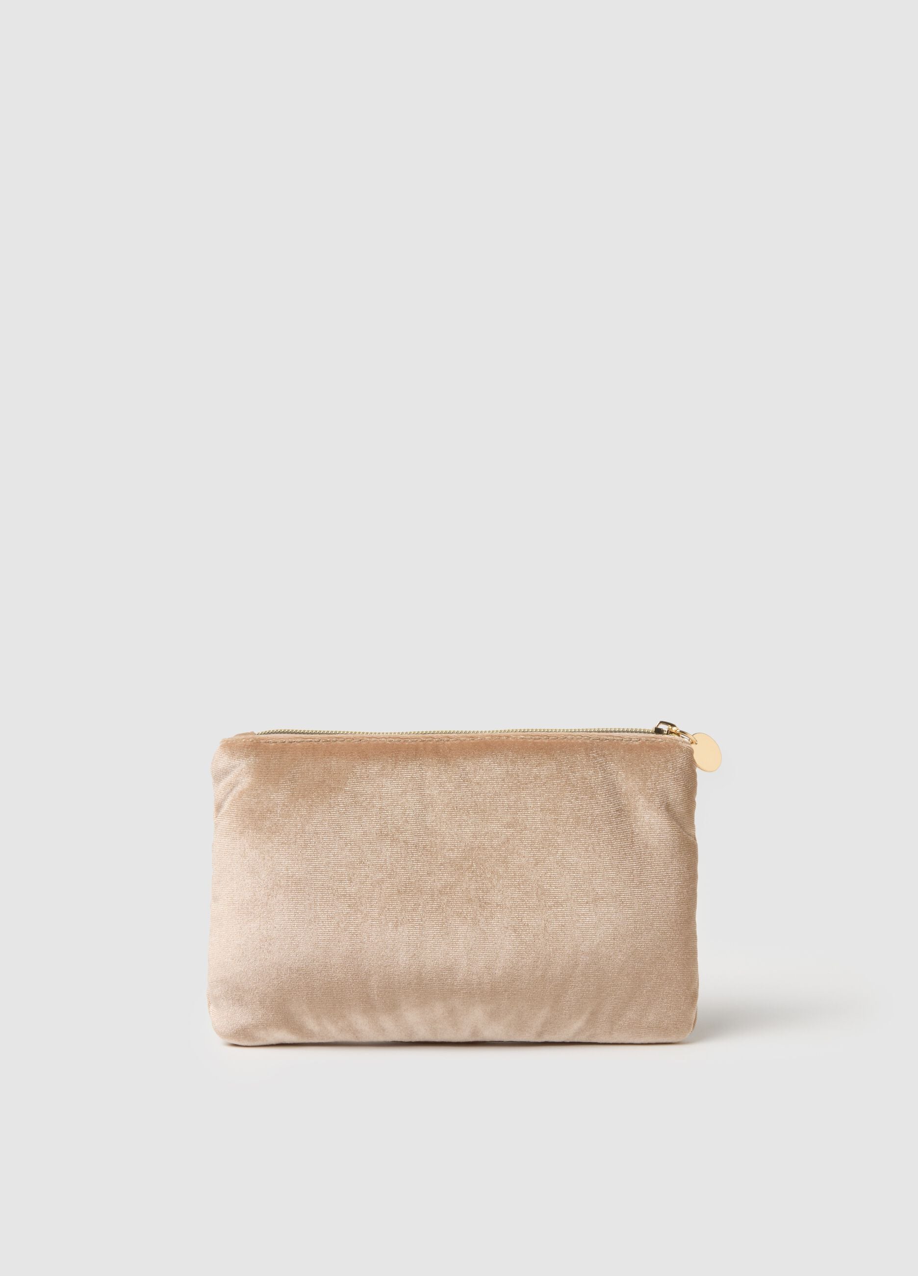 Multicoloured pouch with floral embroidery and zip