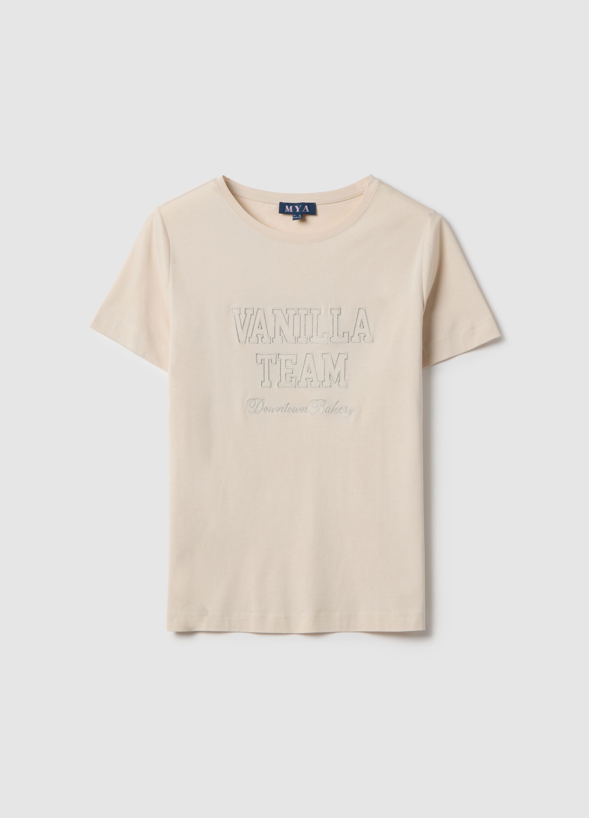Beige pure cotton regular fit T-shirt with print