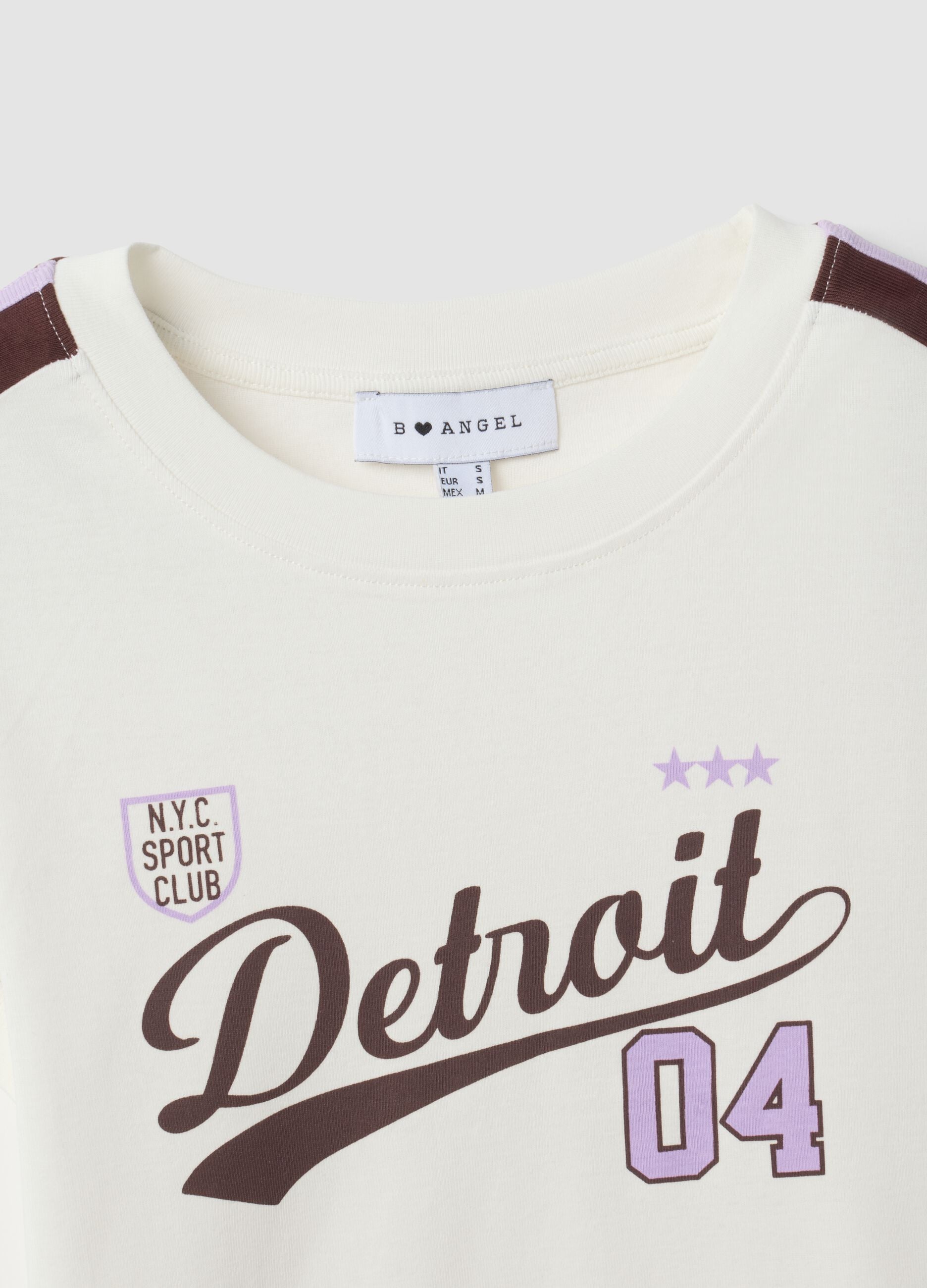White pure-cotton crew-neck T-shirt with Detroit print