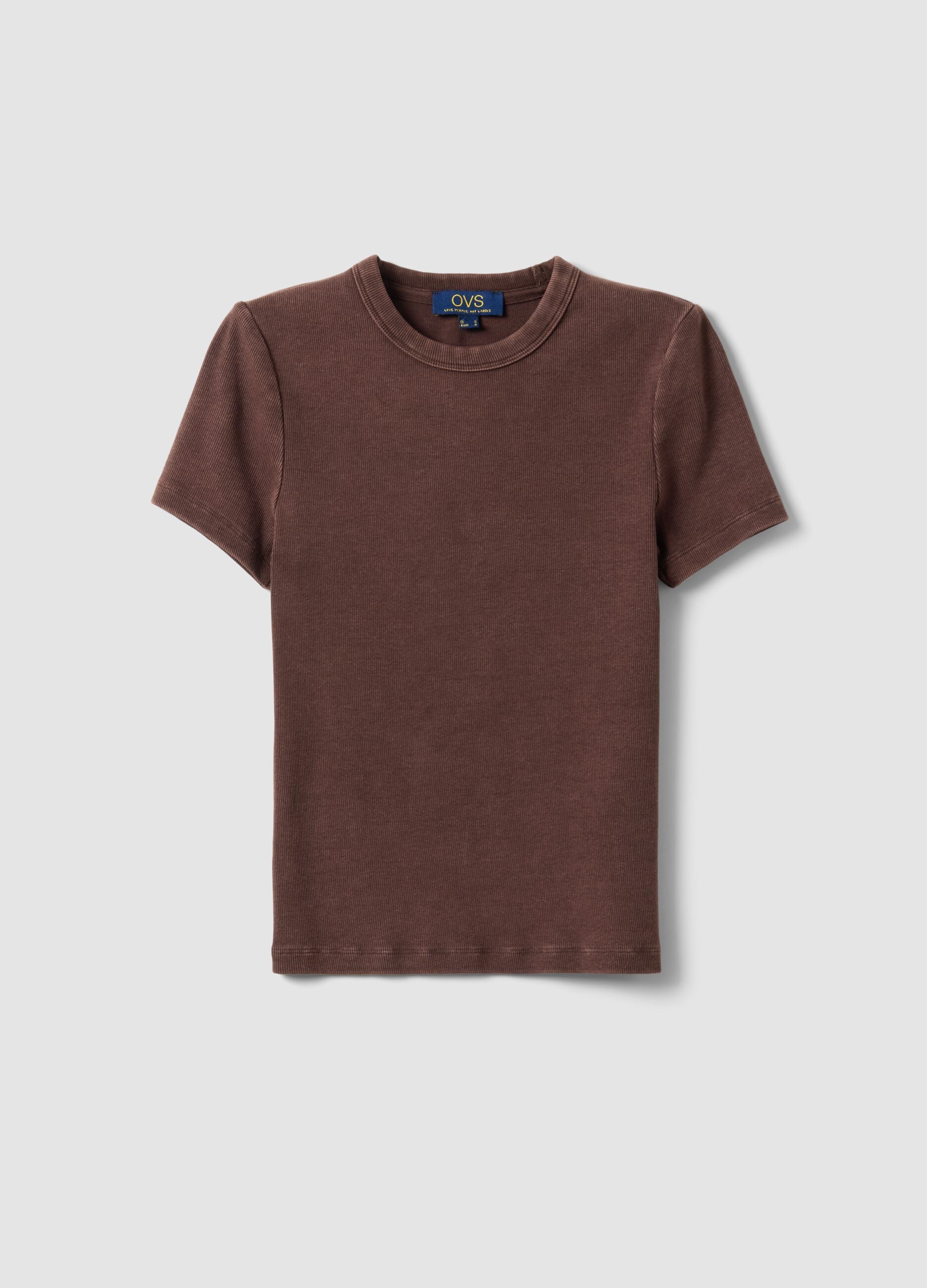 Brown stretch cotton fitted t-shirt