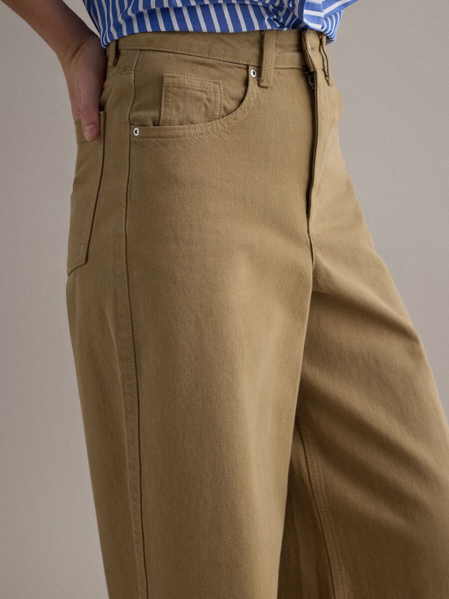 Jeans in puro cotone denim beige wide leg_3