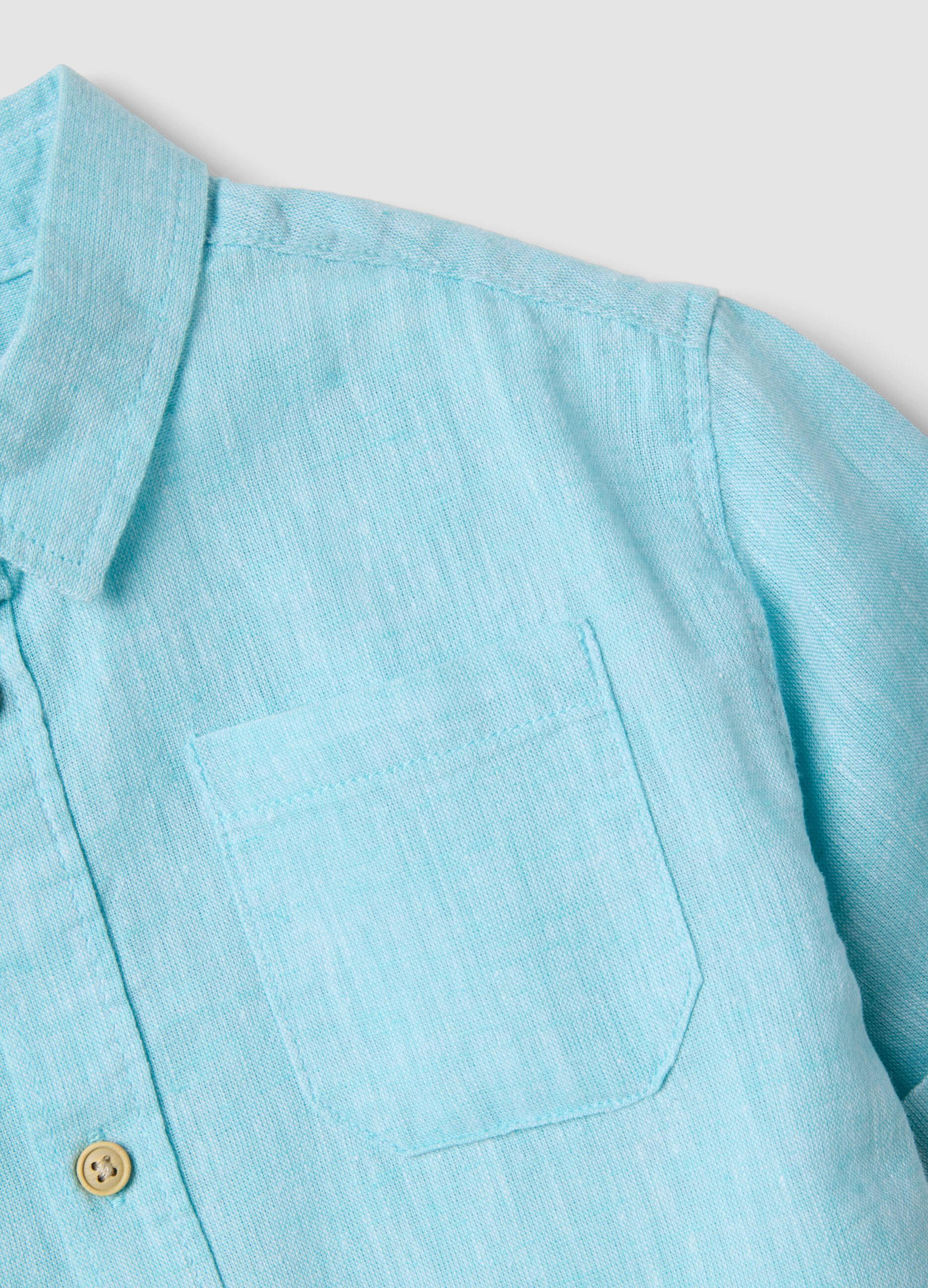 Light Blue Linen-Blend Cotton Shirt for Baby Boys, Regular Fit