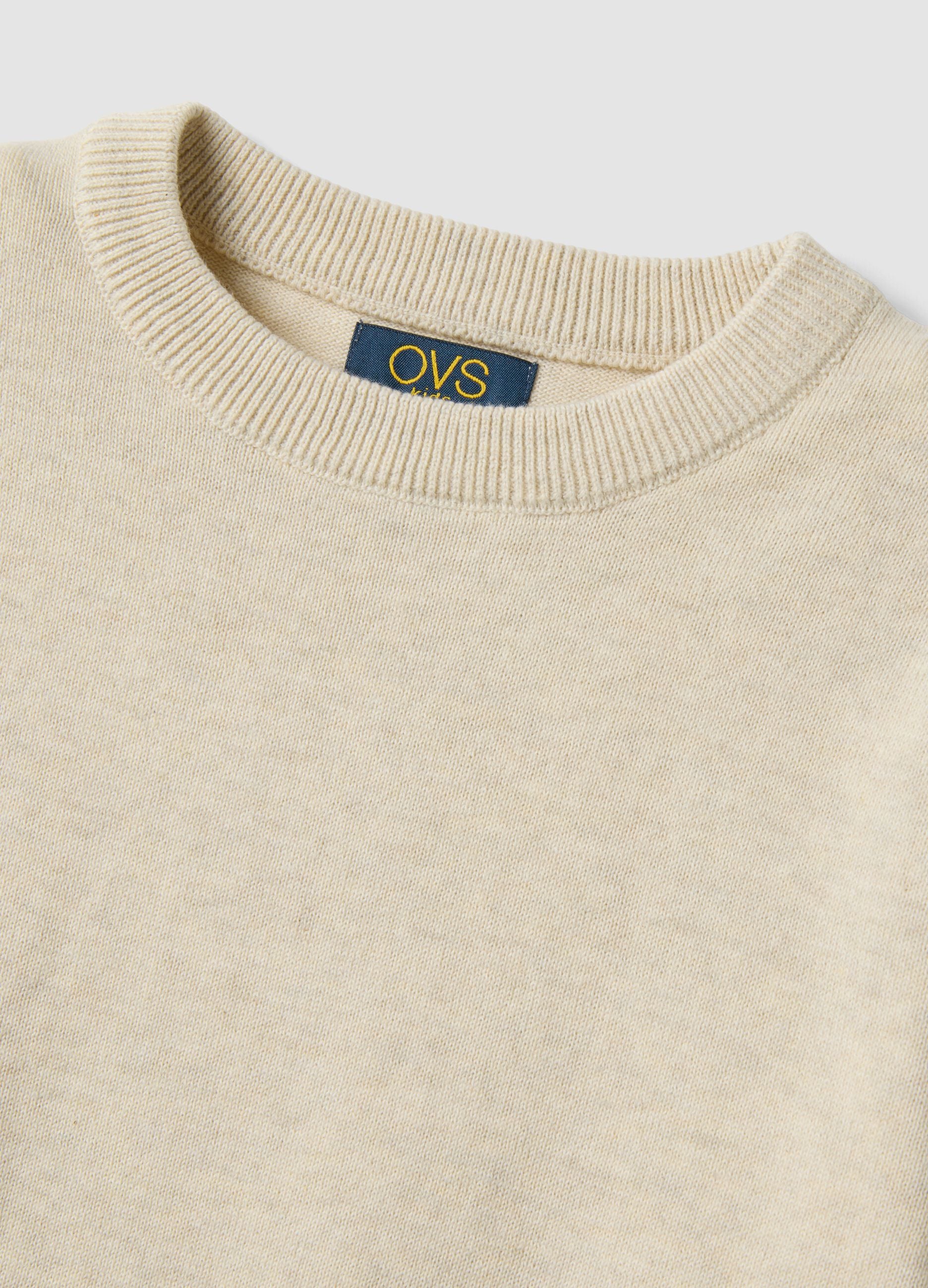 Beige pure cotton crew-neck oversized fit jumper for boys