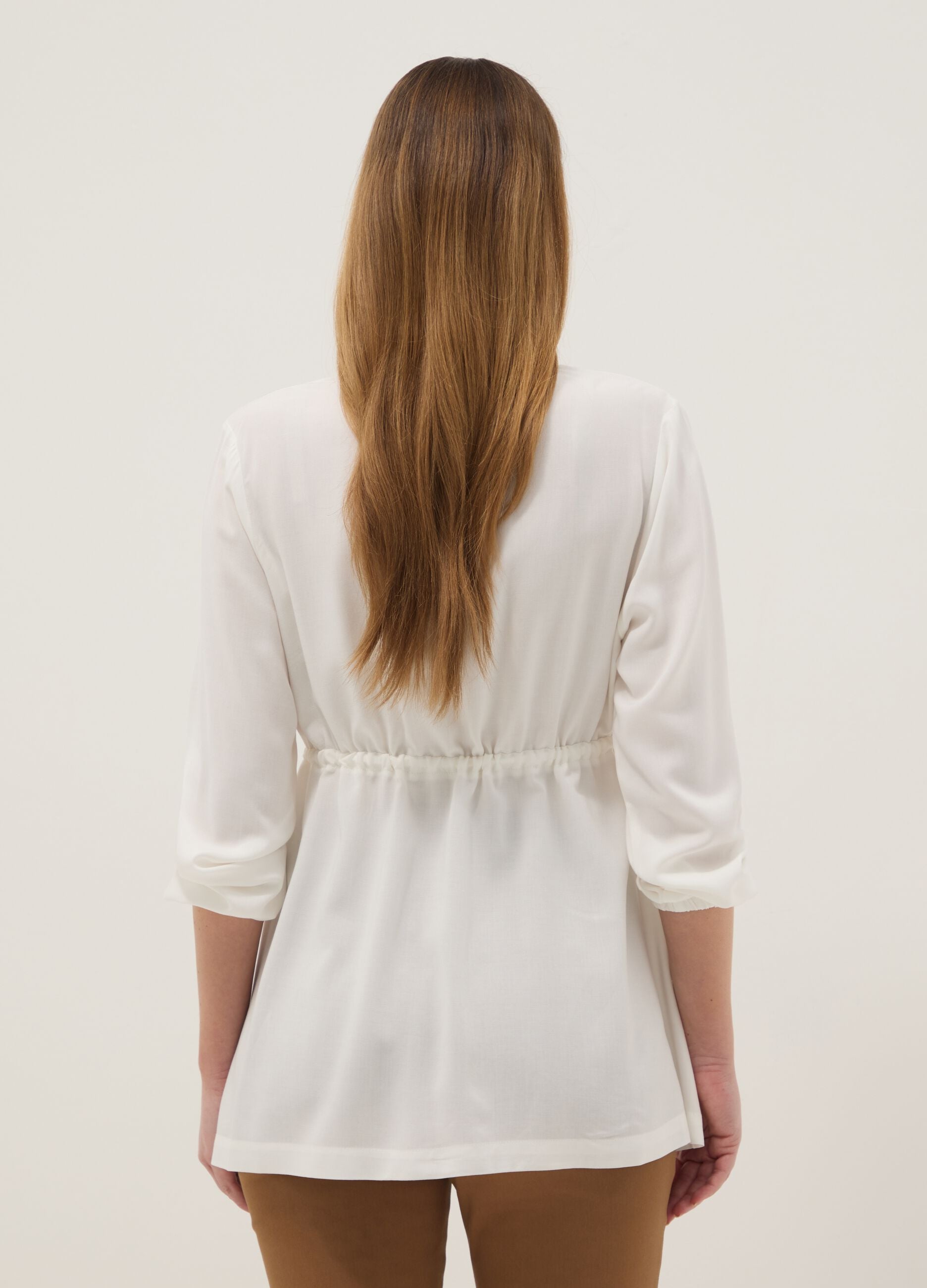 White maternity blouse in pure viscose with Mandarin collar