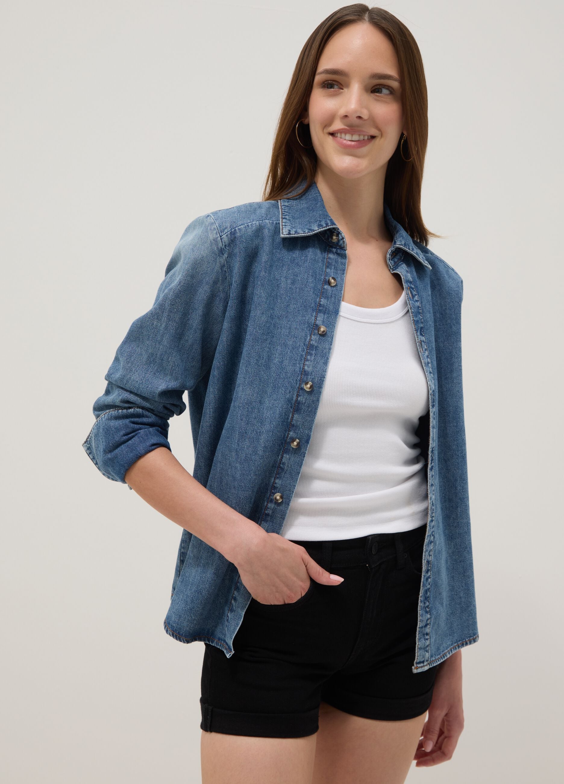 Black stretch cotton denim shorts
