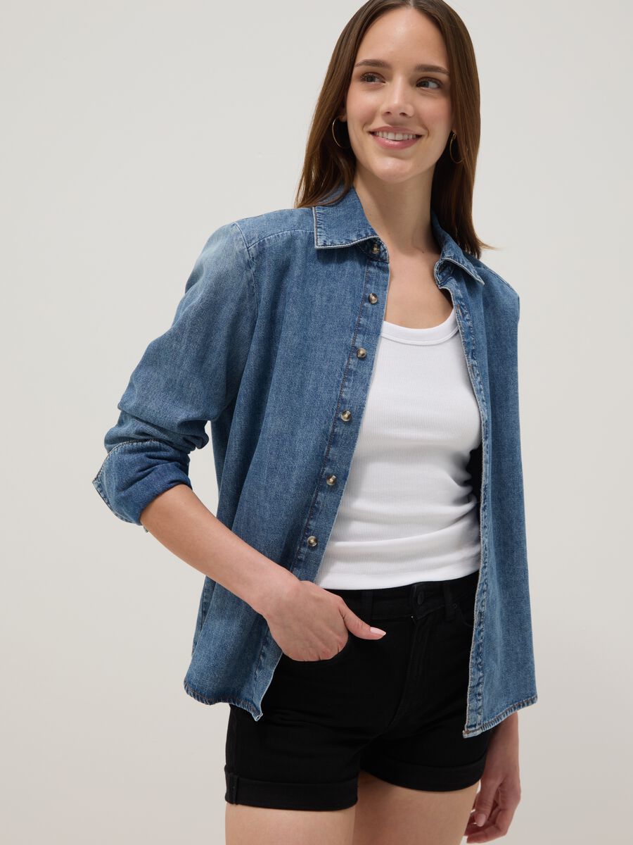 Black stretch cotton denim shorts_1