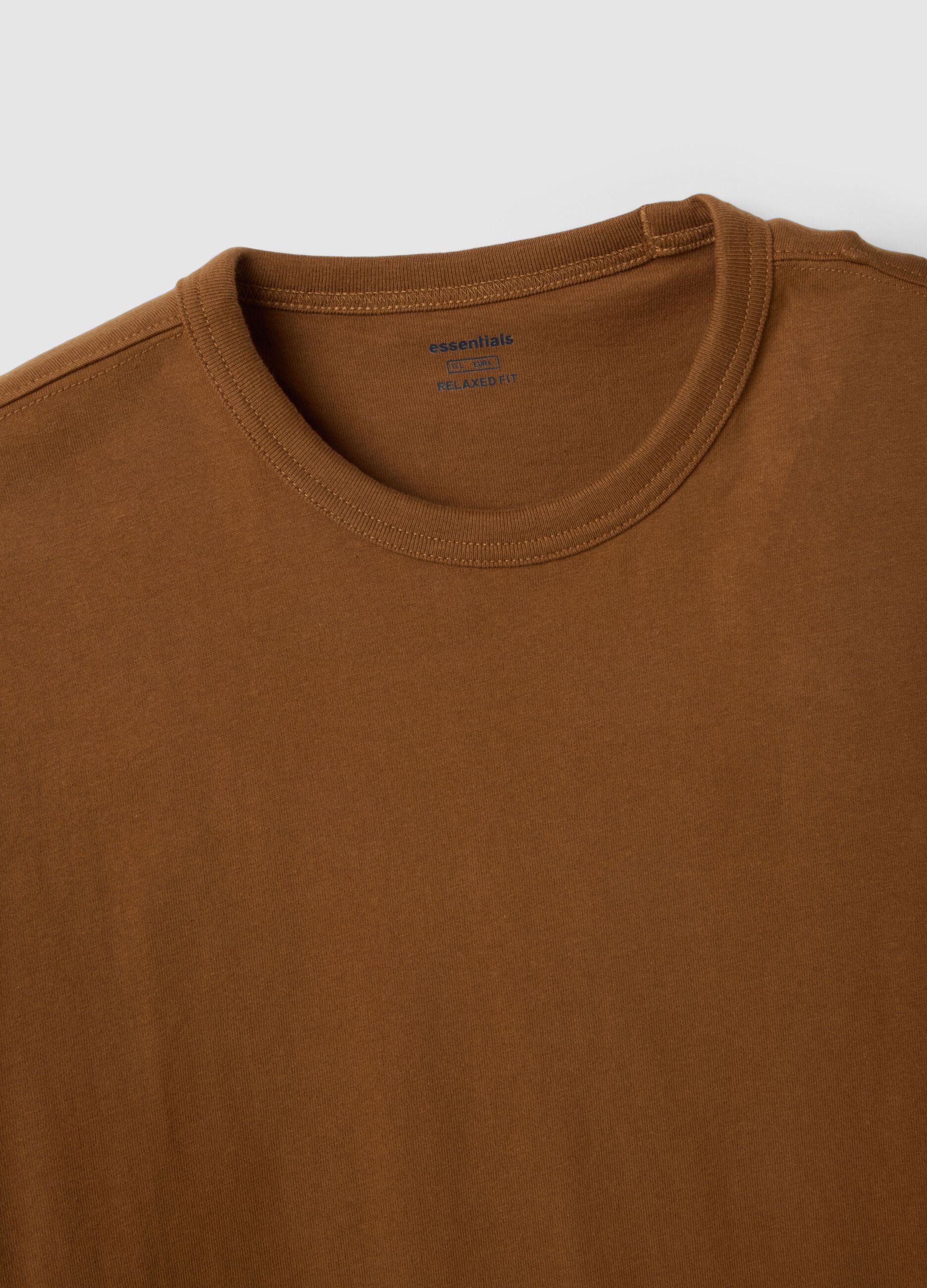 Relaxed fit brown cotton crew neck t-shirt
