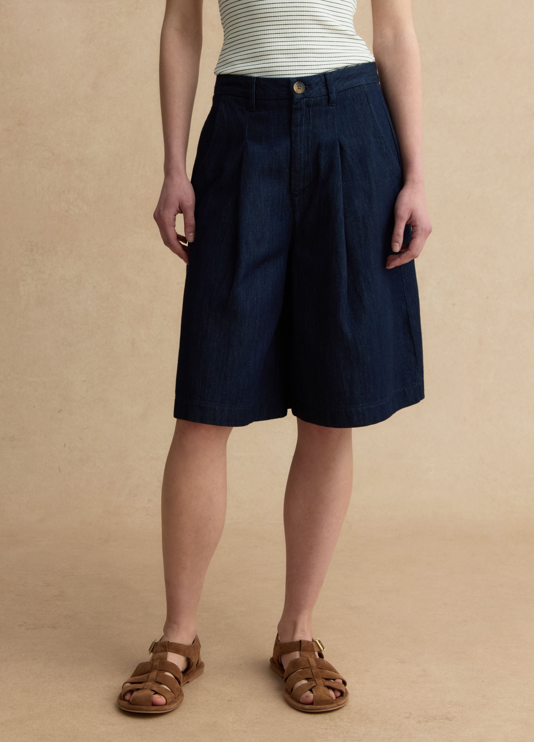 Wide leg pure cotton blue shorts