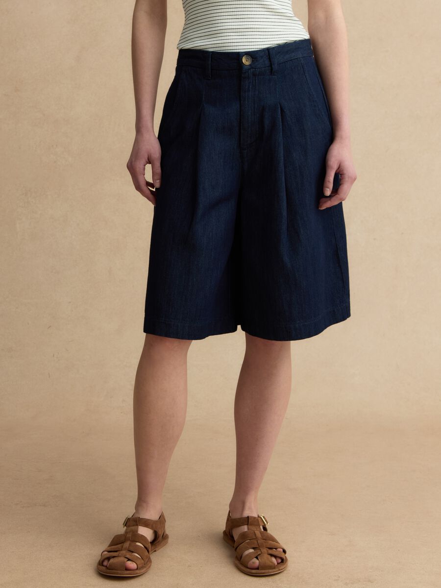 Wide leg pure cotton blue shorts_1