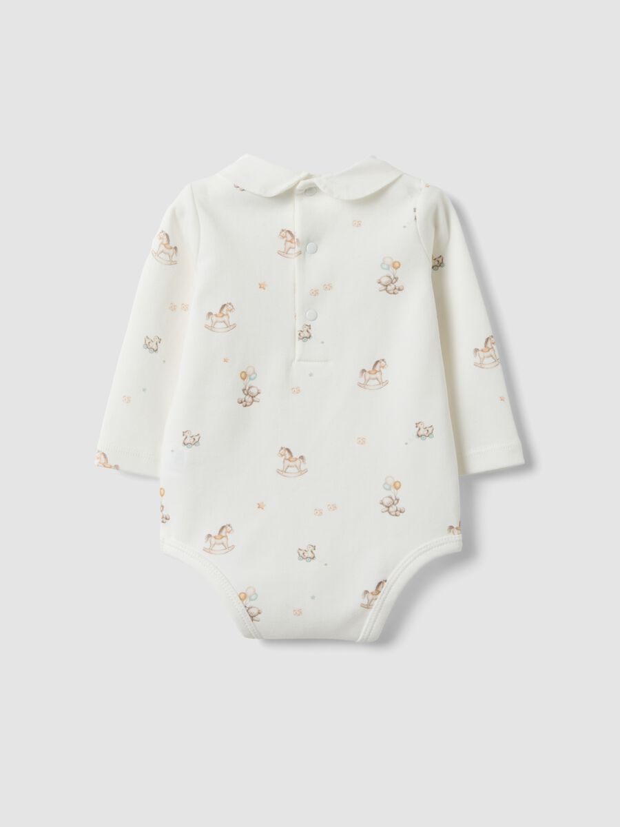 White organic cotton baby bodysuit with collar_1