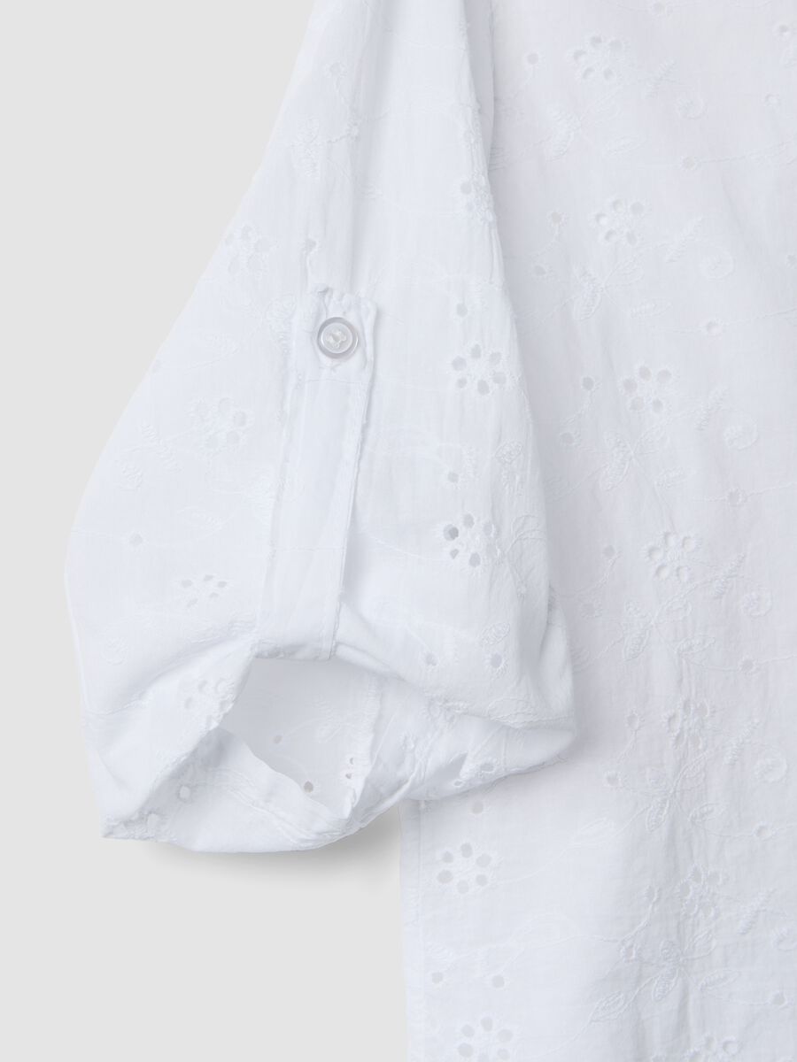 Camicia bianca traforata in puro cotone regular fit_5