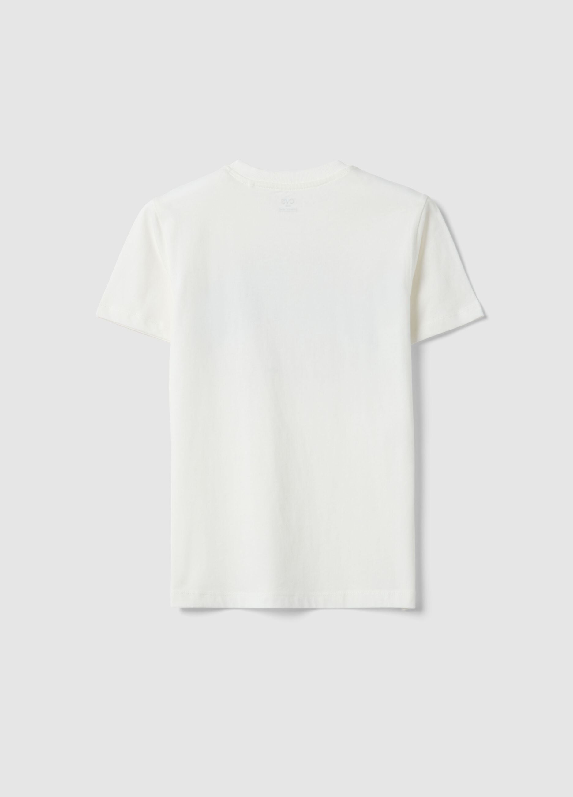 Boy's regular fit pure white cotton T-shirt with print
