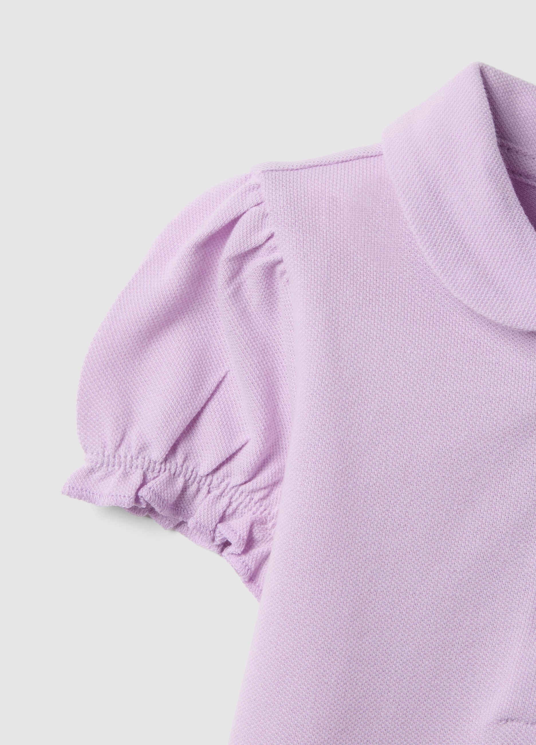 Girls' regular fit violet pure cotton polo with gathered sleeves