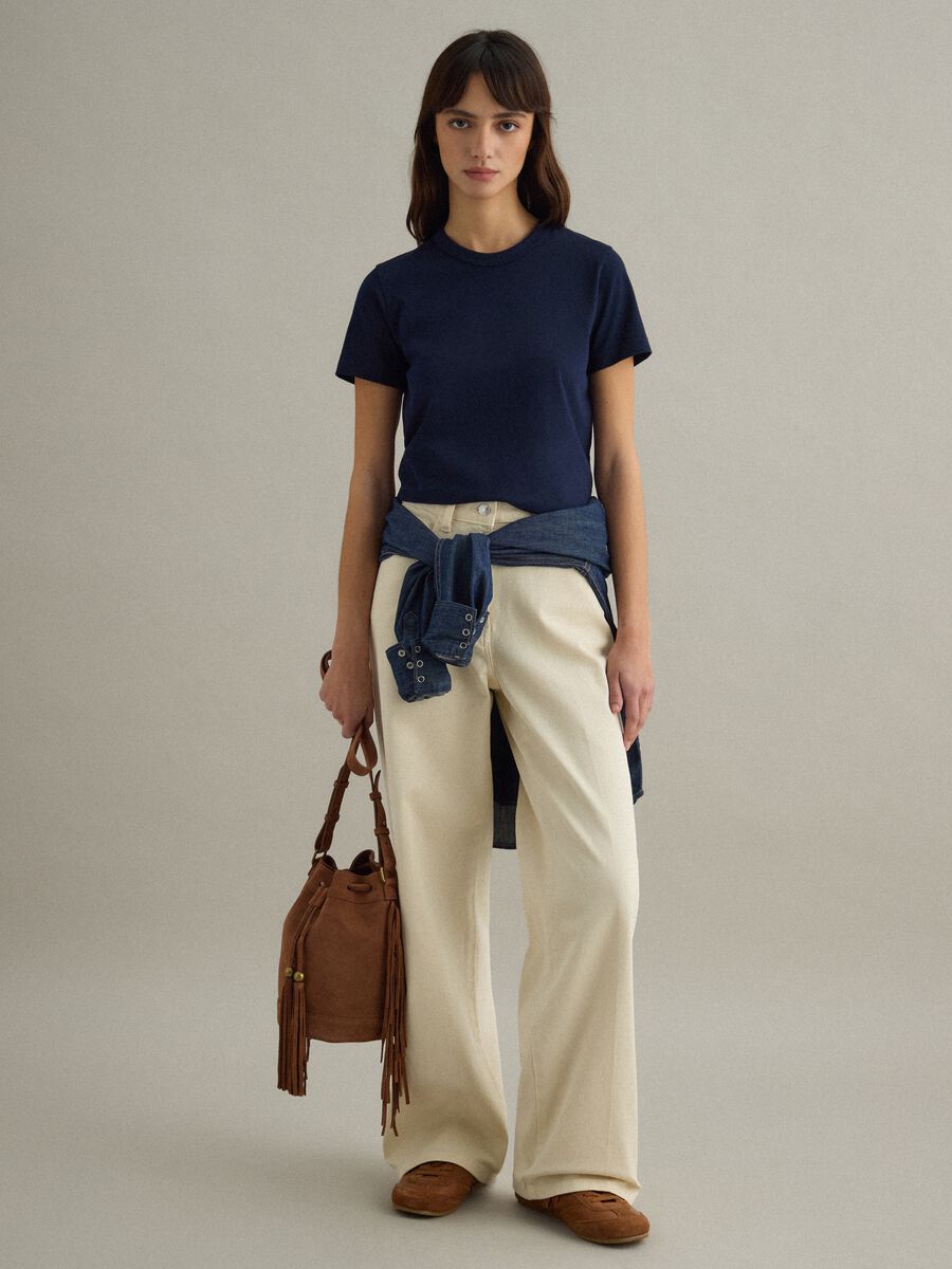 Pantaloni chino dritti in cotone elasticizzato beige_0