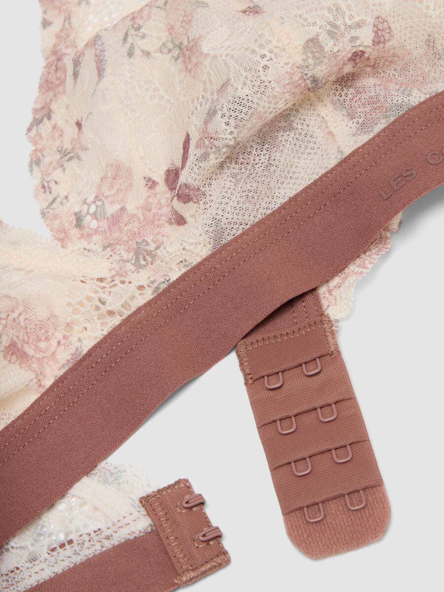 Beige bralette bra in stretch fabric with floral lace_1