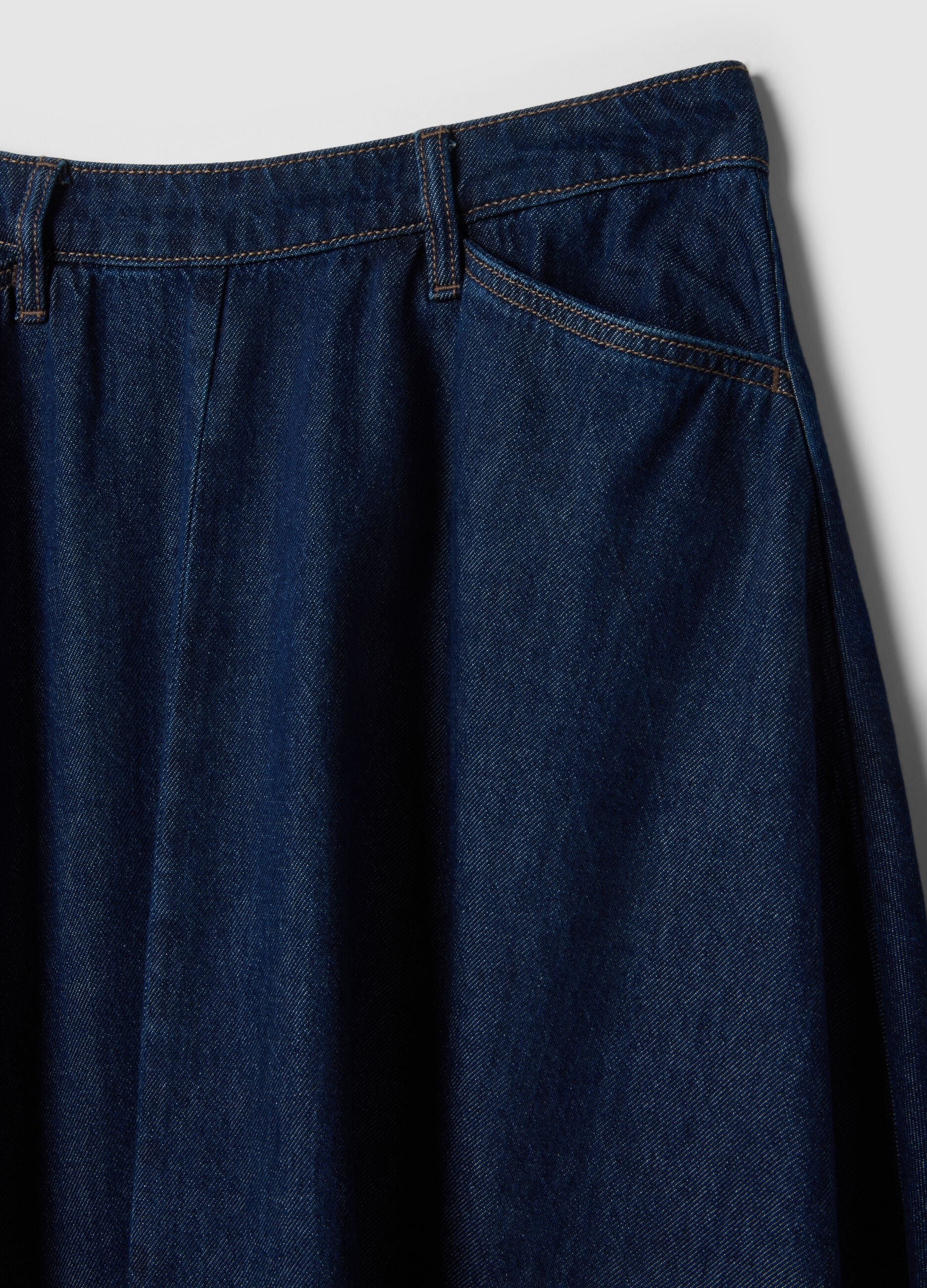 Long blue denim pure cotton skirt regular fit