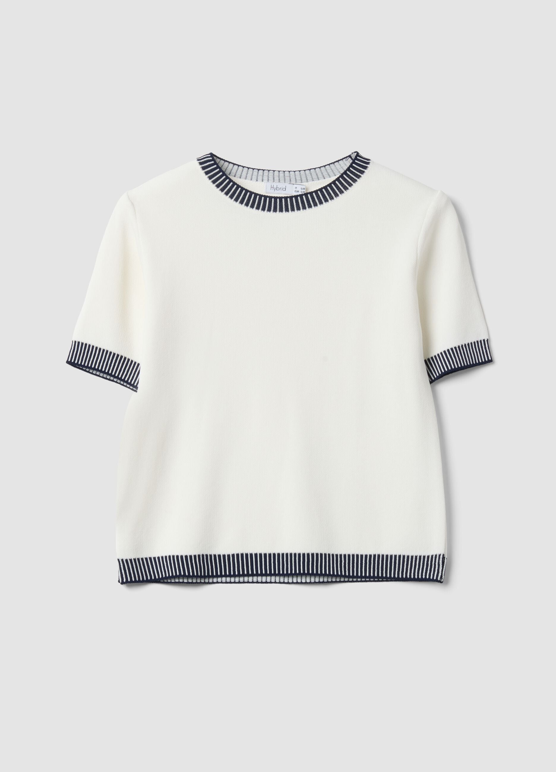 White viscose-blend T-shirt with contrast trims