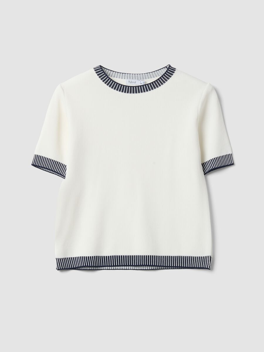 White viscose-blend T-shirt with contrast trims_4