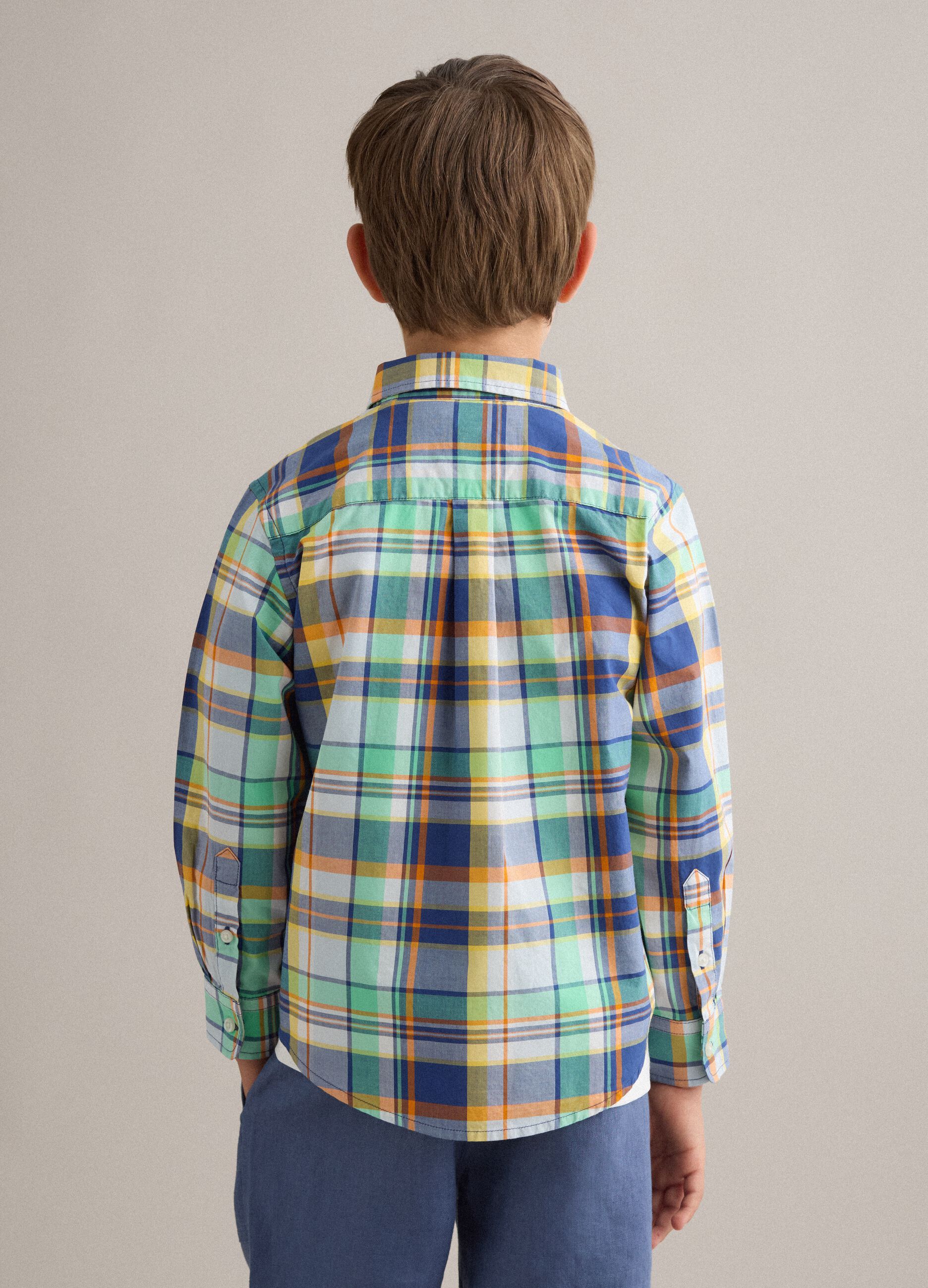 Kids' regular fit multicolor check pure cotton shirt