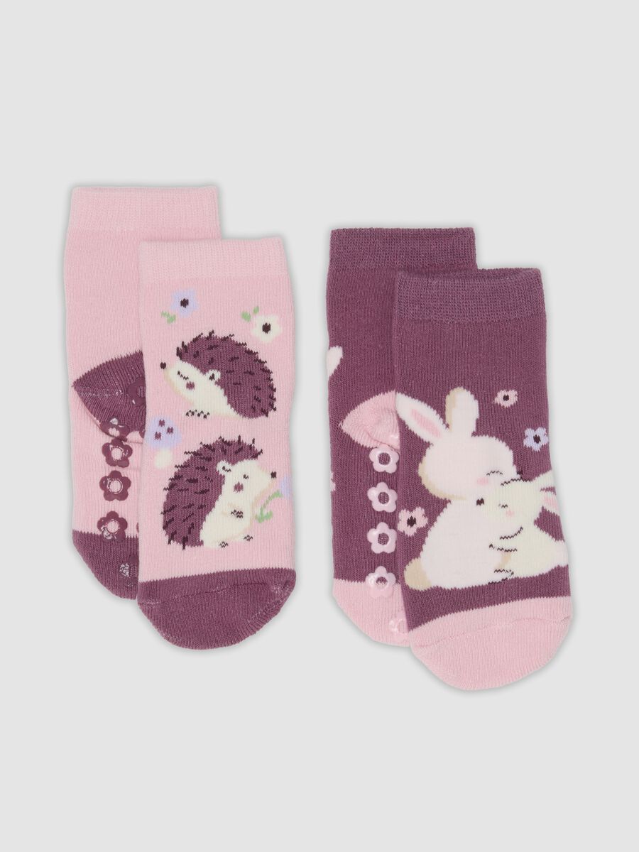 2-pack of pink non-slip printed socks in stretch organic cotton_0