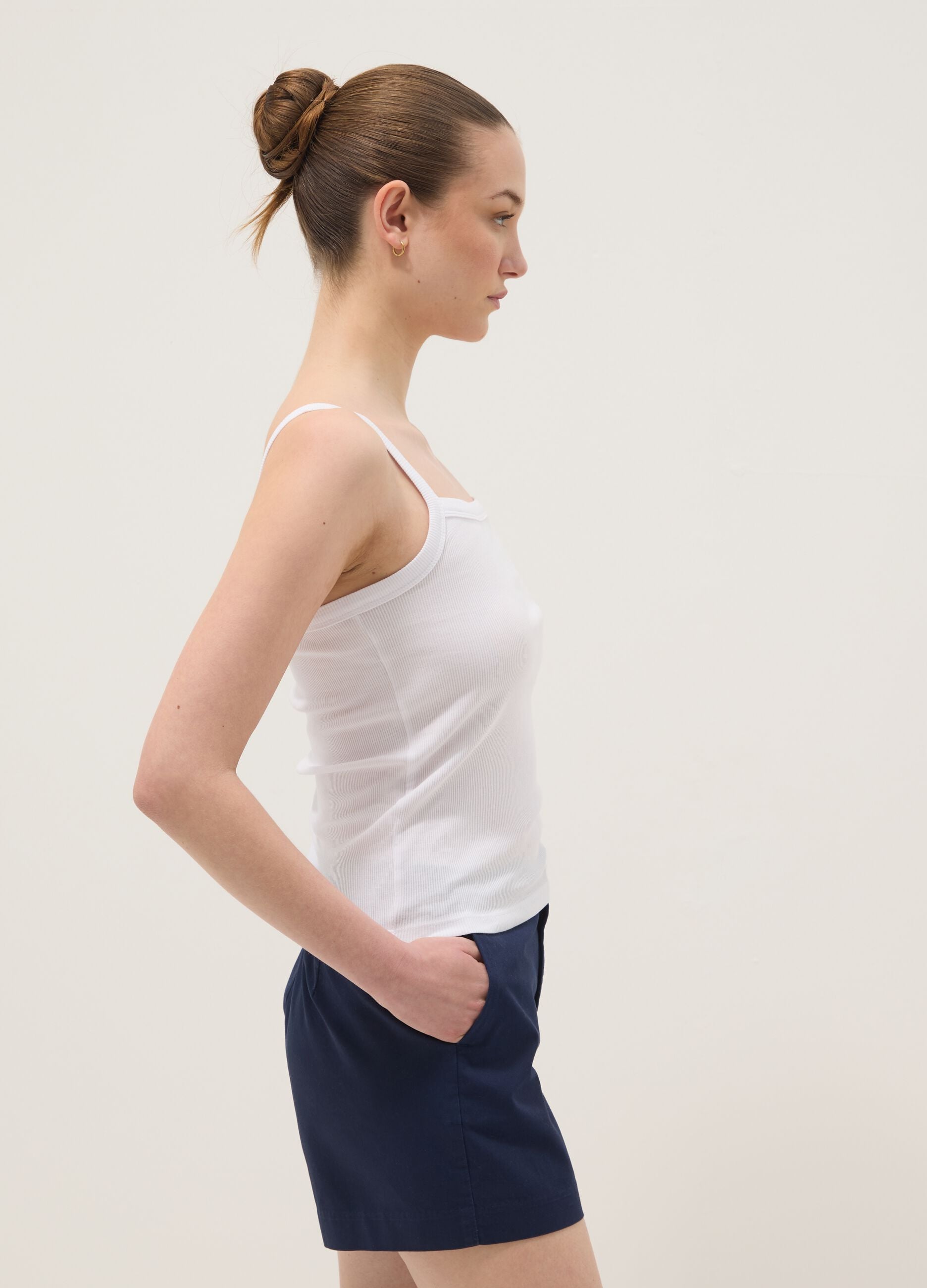 White pure cotton ribbed vest top