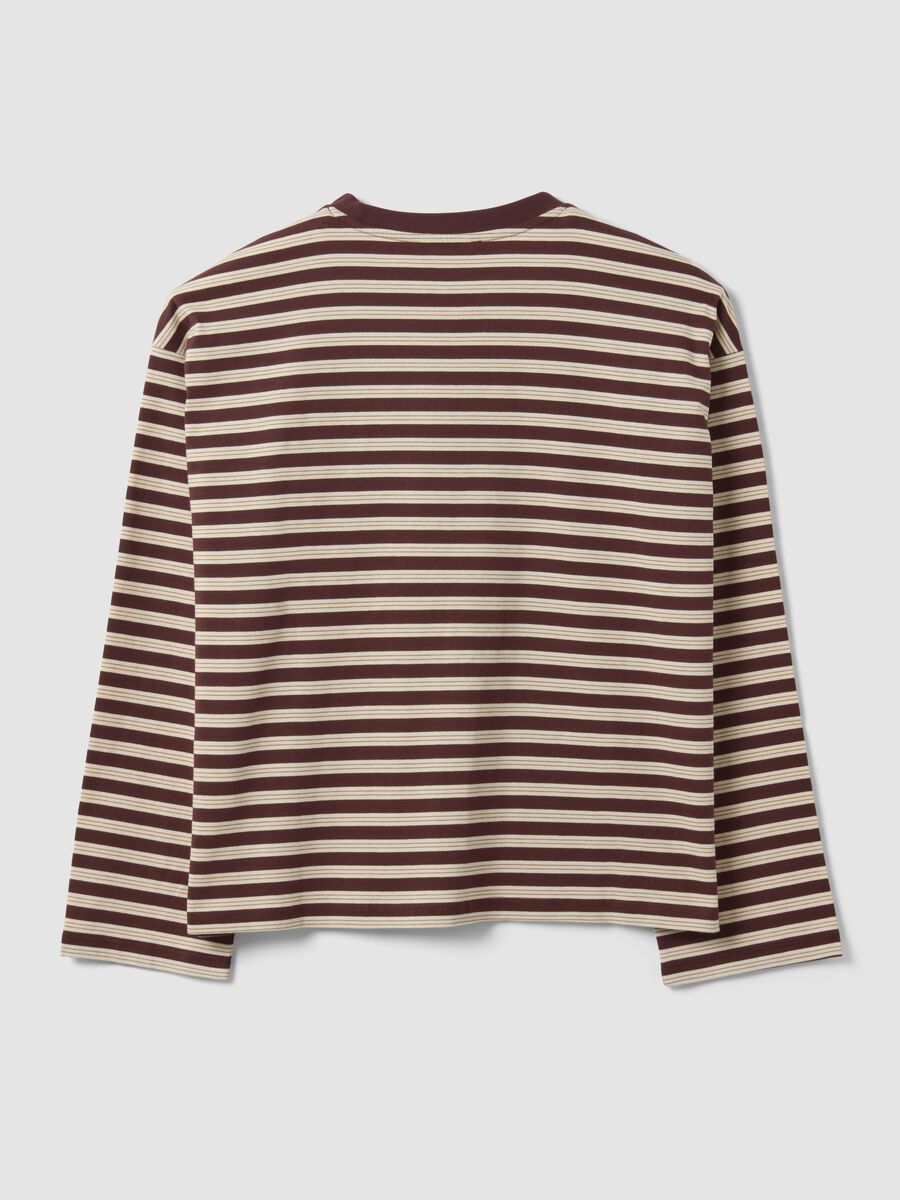 Brown striped pure cotton T-shirt with crew neck, relaxed fit_2