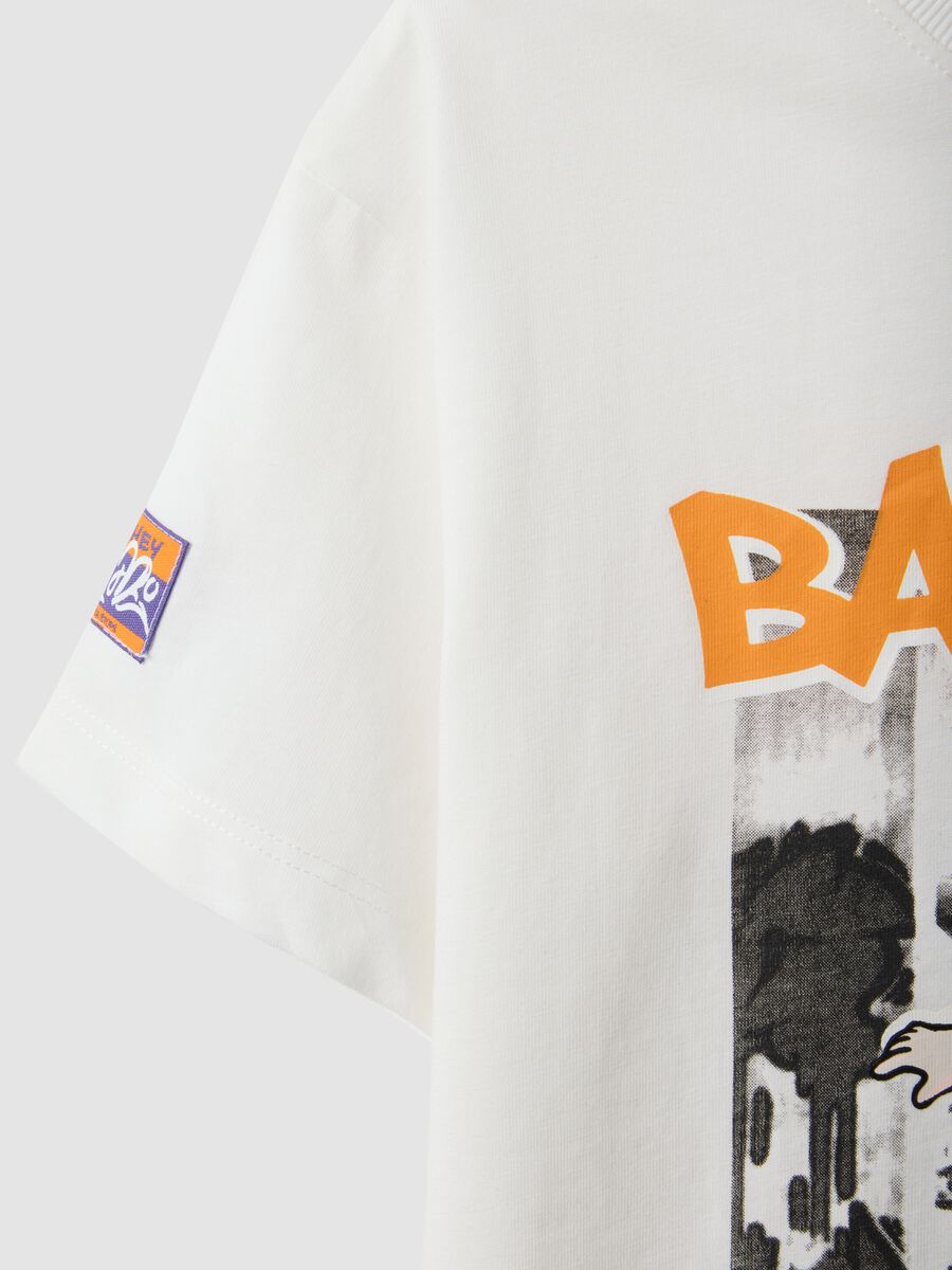 White oversized pure cotton T-shirt with skate print for boys_3