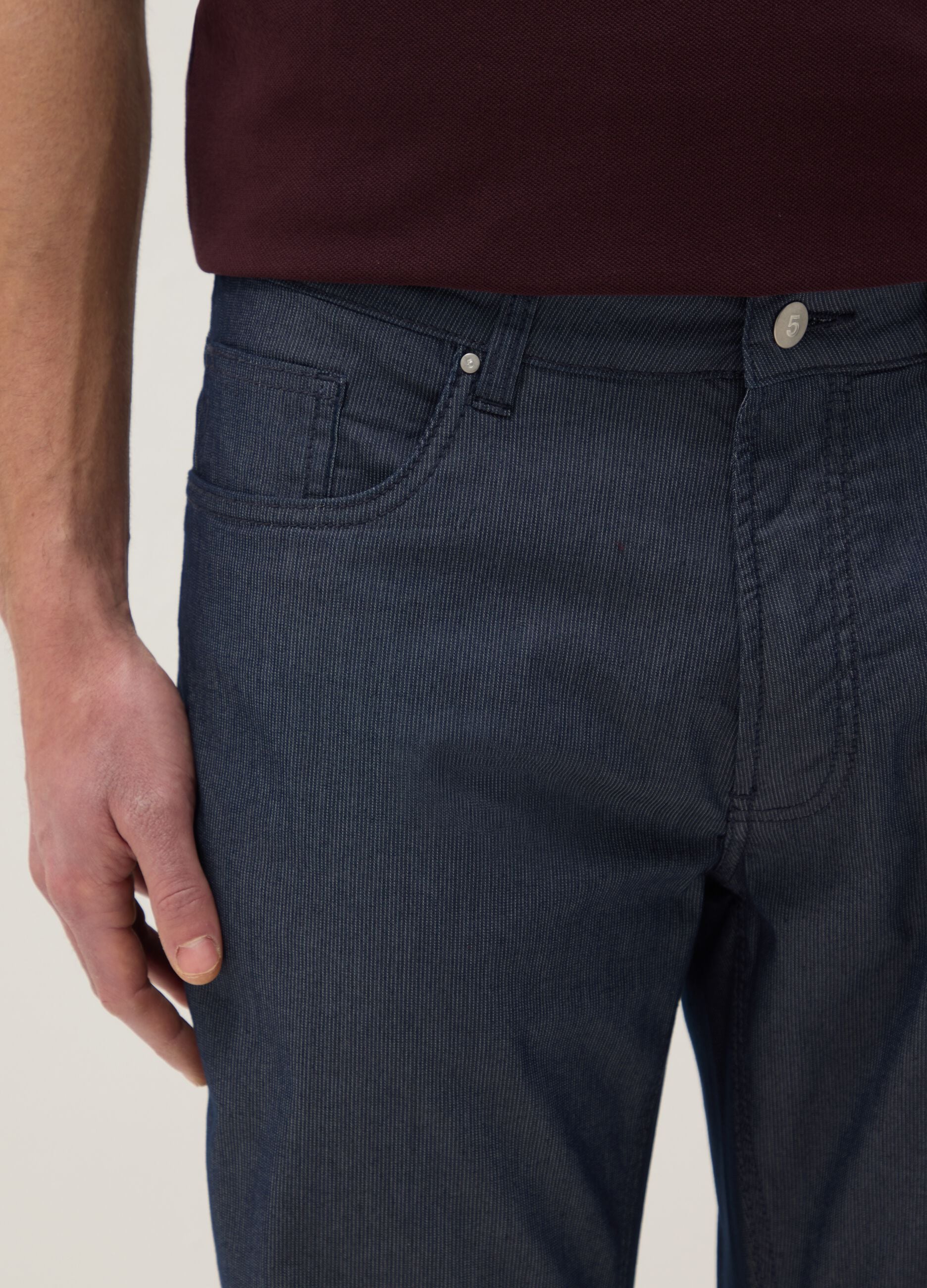 Blue stretch cotton trousers with five pockets