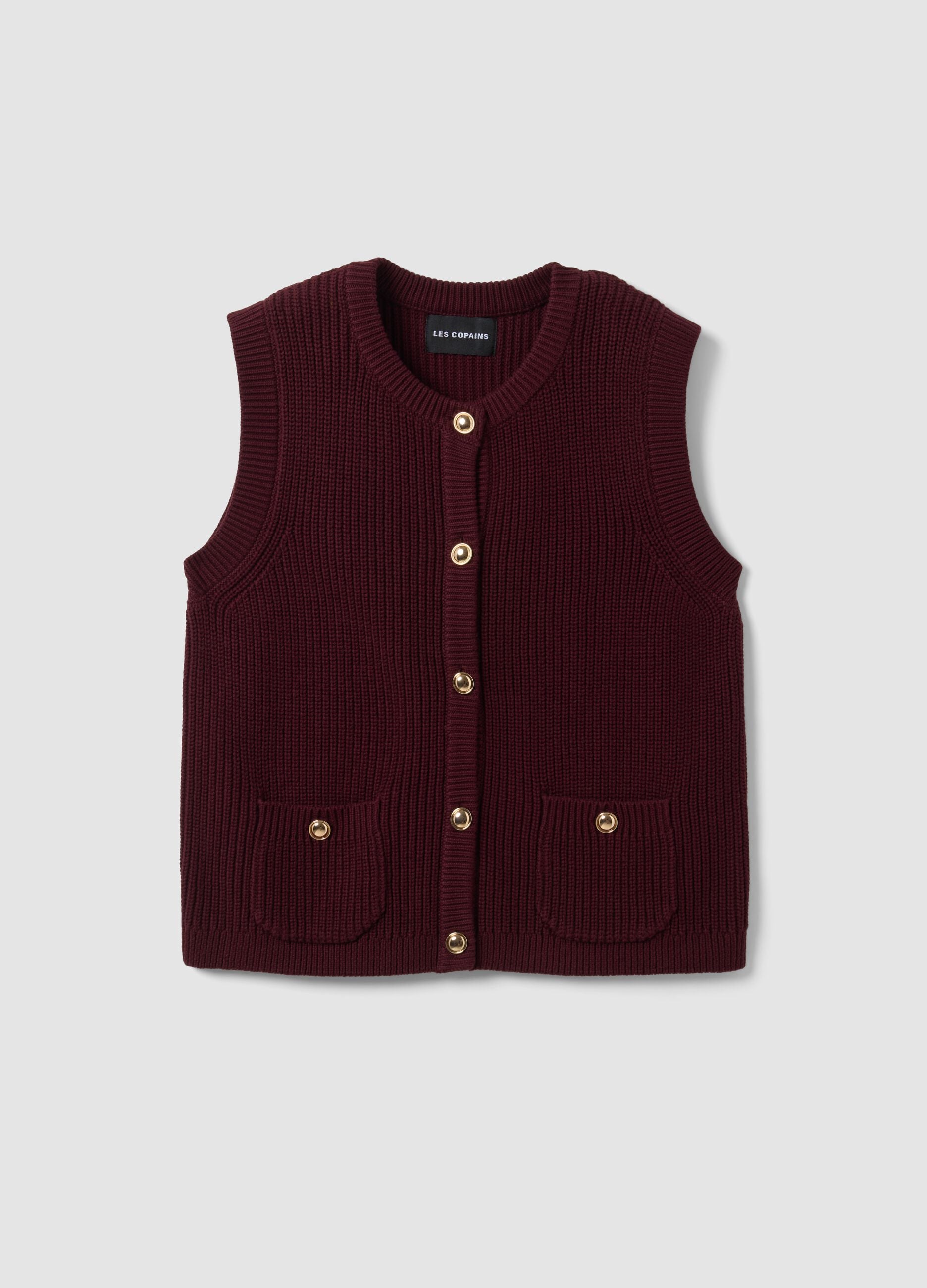 Red pure cotton regular-fit knitted gilet