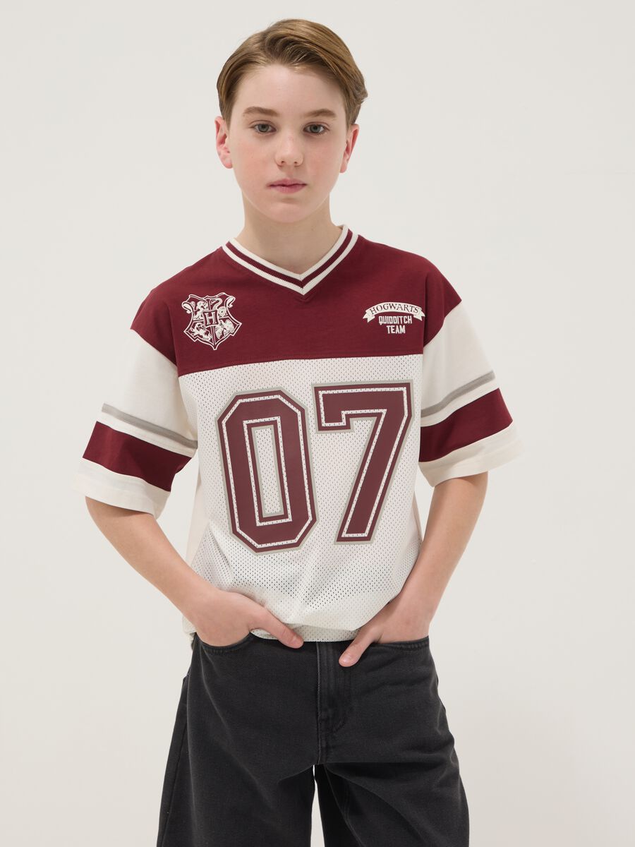 T-shirt bianca in puro cotone con stampa Harry Potter relaxed fit_0