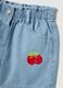 Girls&rsquo; light blue striped cotton-blend shorts with cherry embroidery_3