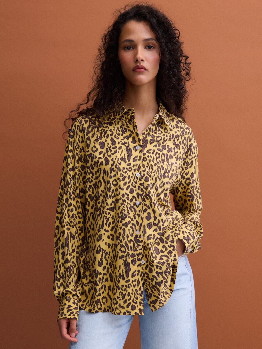Yellow pure viscose animal-print shirt, regular fit_1