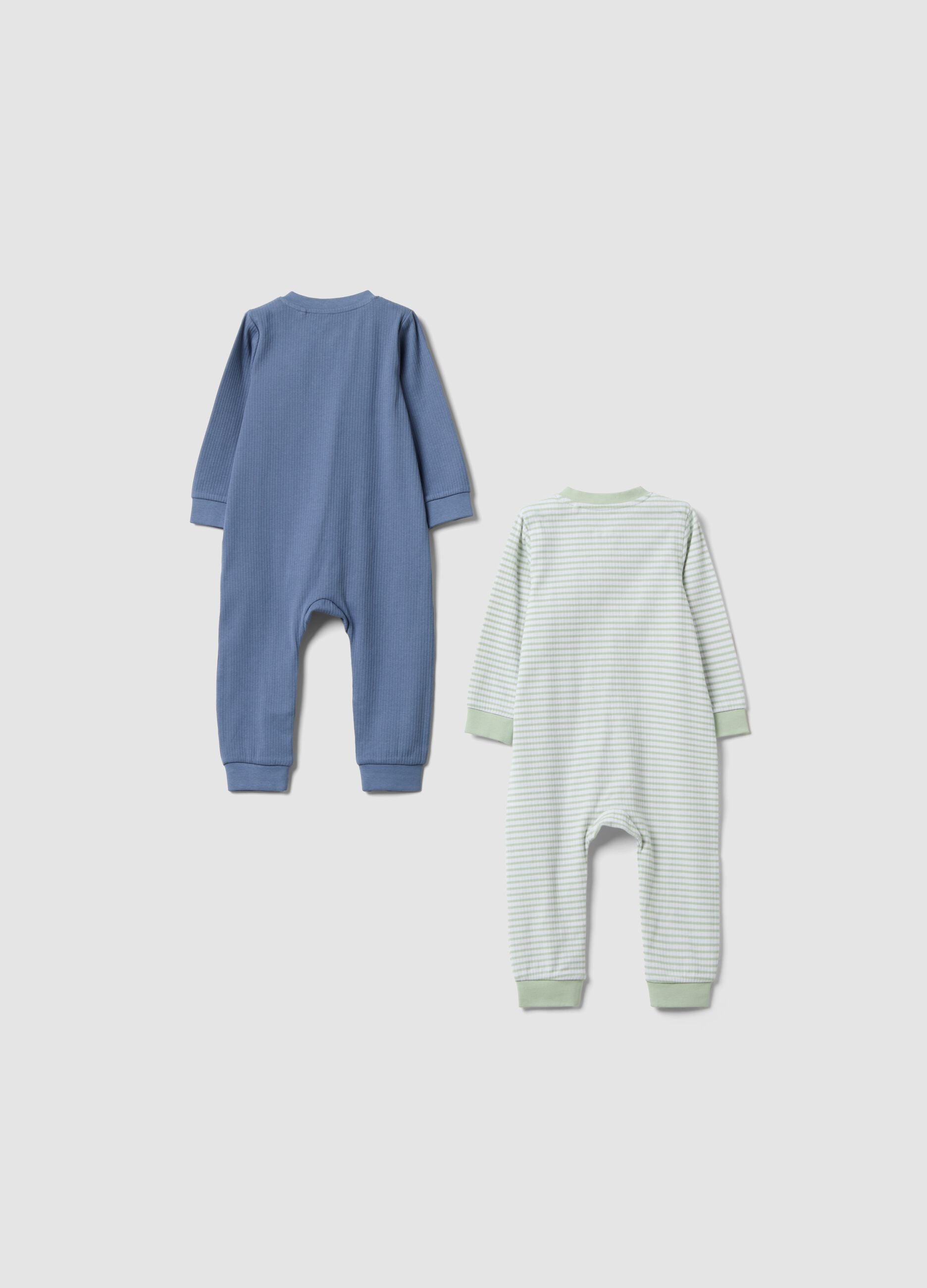 2-pack of multicolour organic stretch cotton sleepsuits for baby