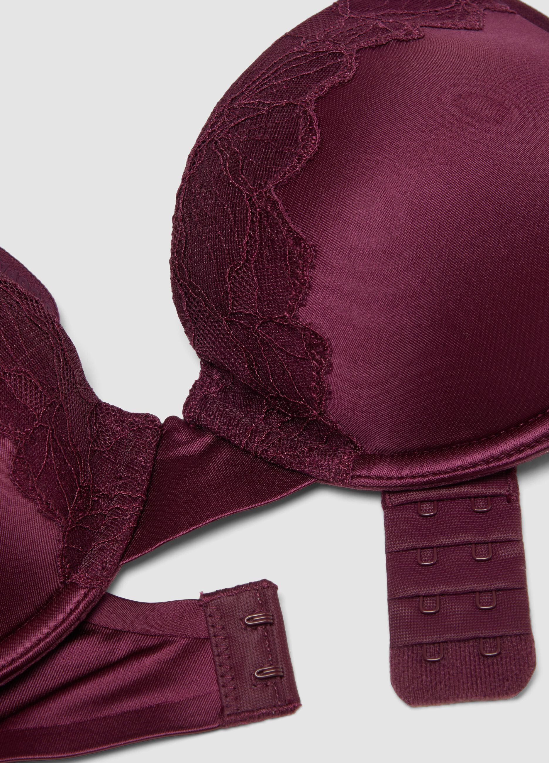 Purple stretch microfibre bra with lace