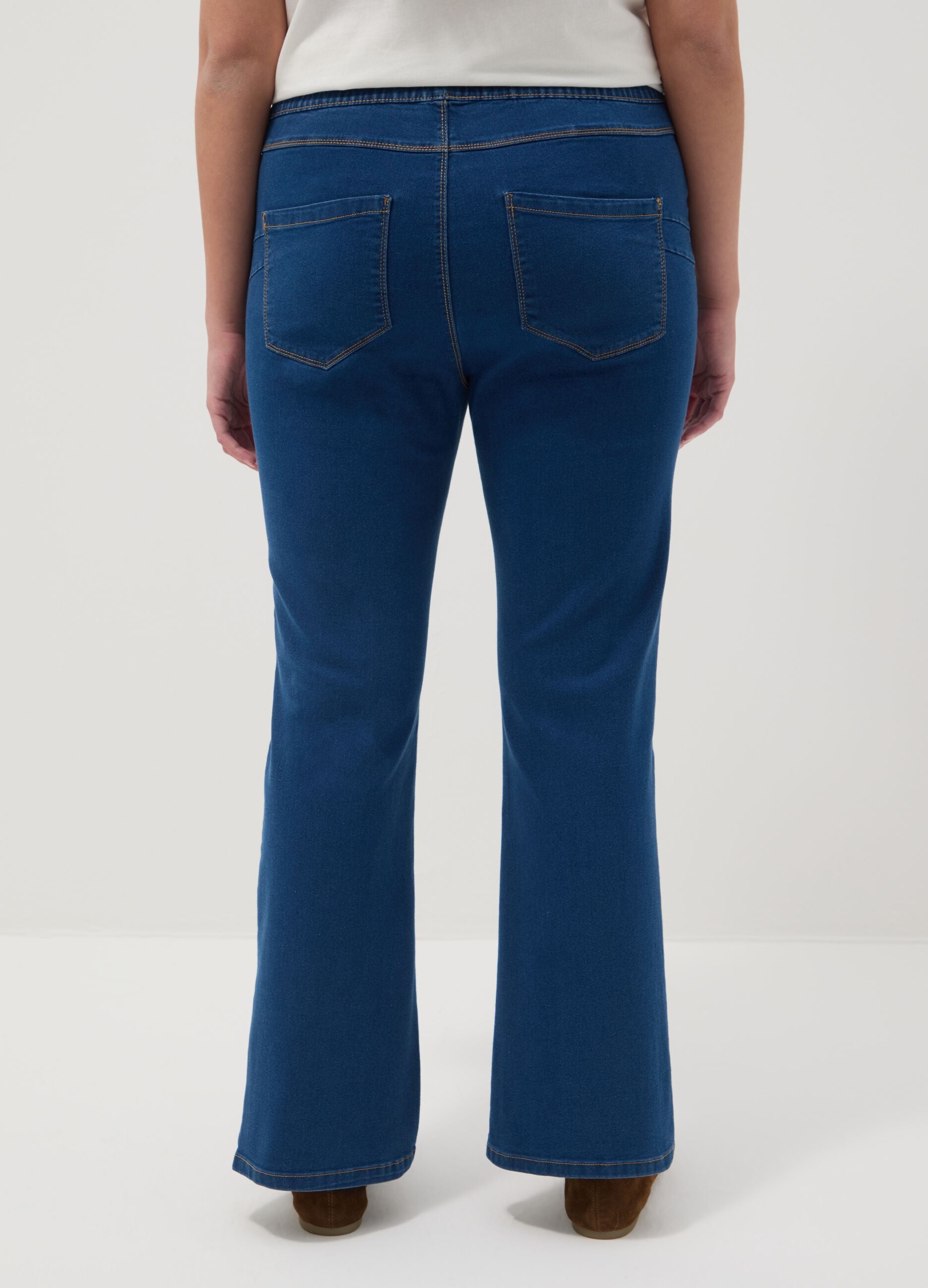 Blue Bootcut Trousers in Stretch Cotton Regular Fit