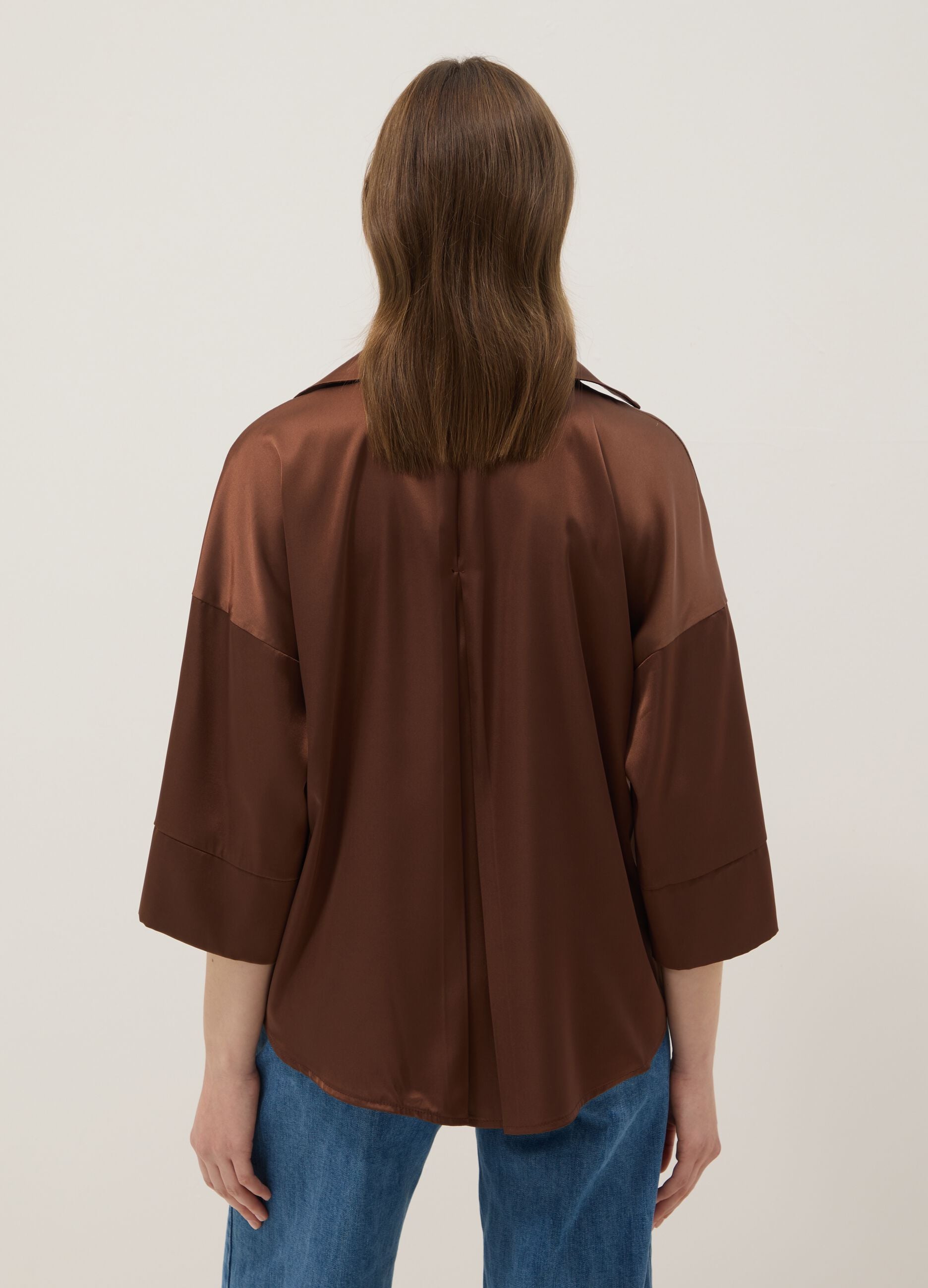 Brown Satin Regular Fit Blouse
