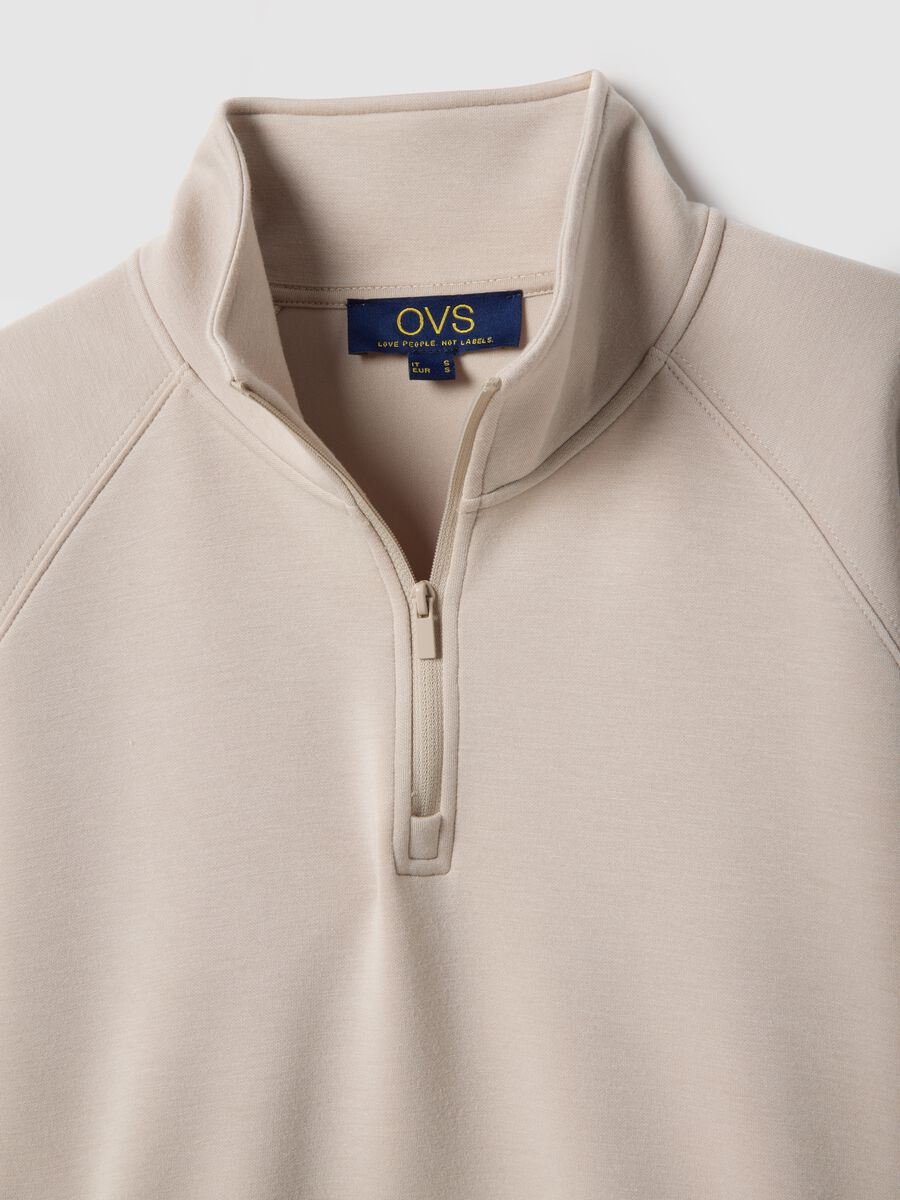 Felpa in misto modal beige regular fit con mezza zip_5