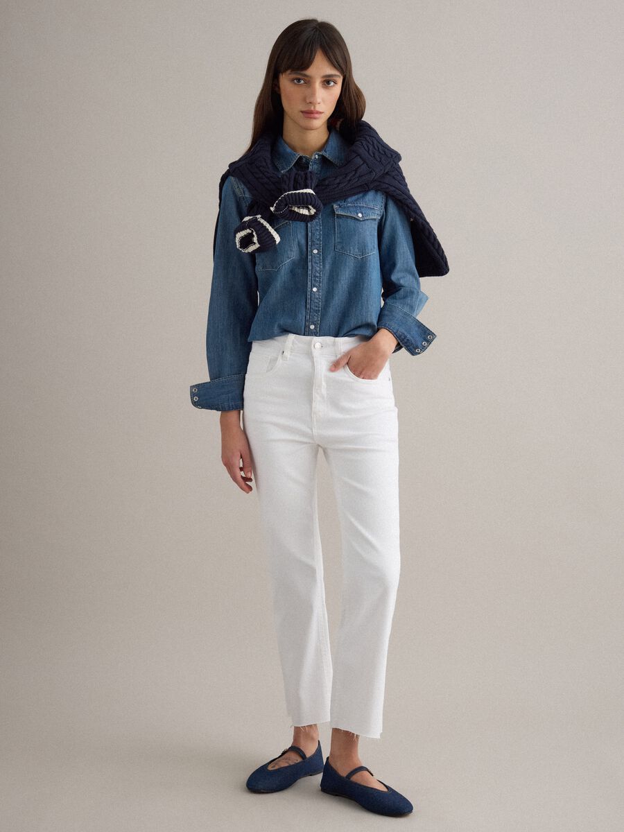 White Stretch Cotton Flare Jeans_0
