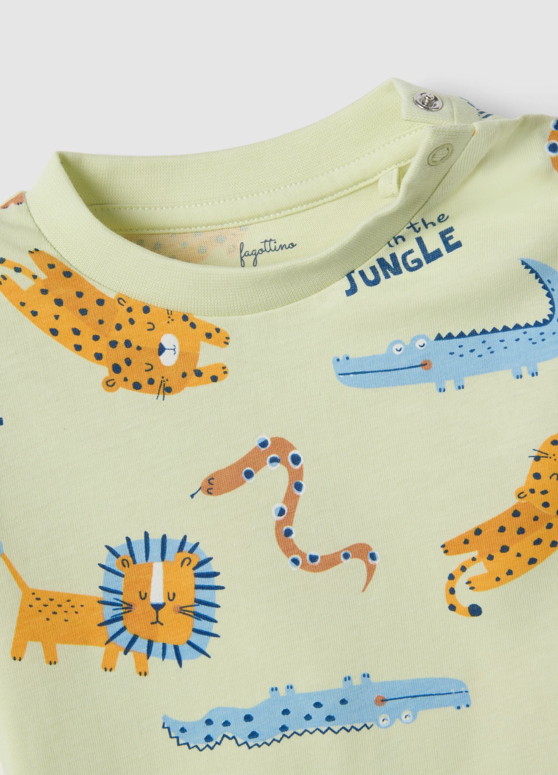 Regular fit green newborn pyjamas in pure cotton with animals