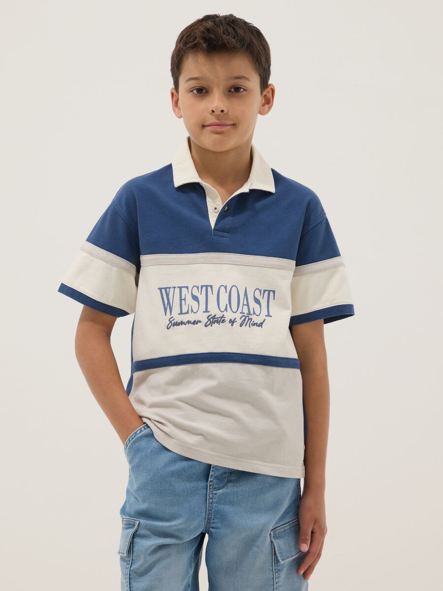 Polo blu in puro cotone a maniche corte_0