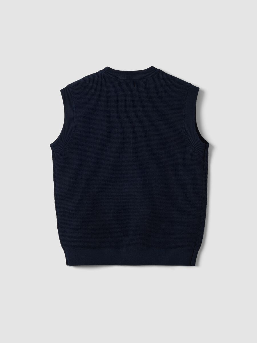 Blue cotton-blend knitted gilet with embroidery for boys_1