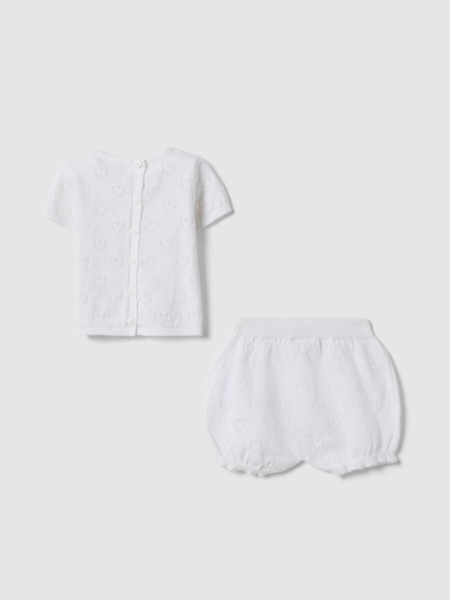 Set of white pure cotton t-shirt and shorts for baby girl with hearts_1