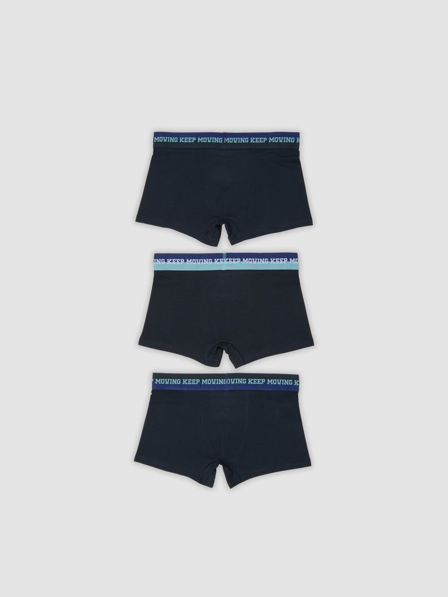 Triple pack of navy blue mid-length boys&rsquo; boxers in stretch organic cotton_1