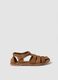 Brown flat genuine leather sandals with buckle_0