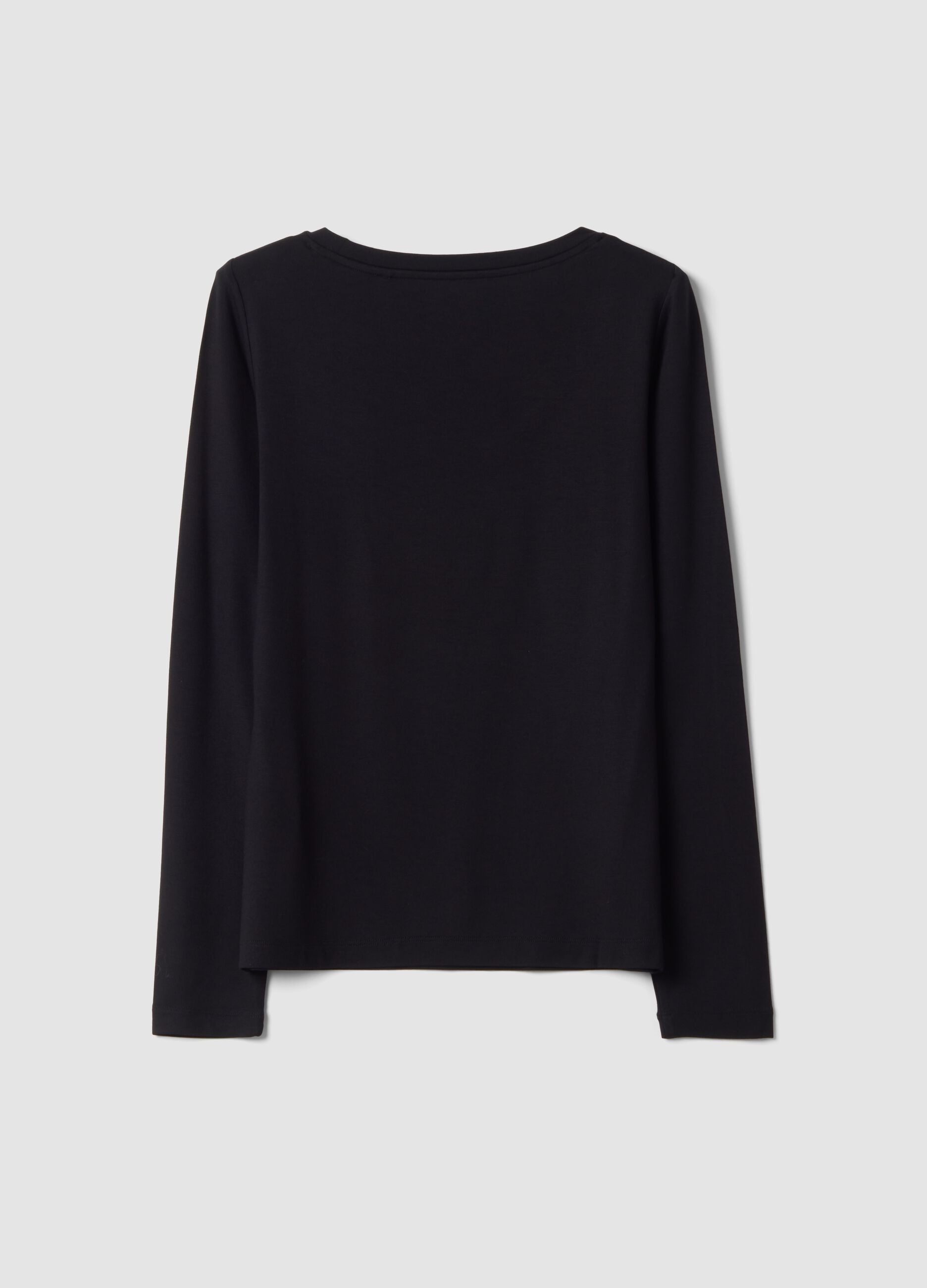 Black stretch viscose crew-neck slim-fit T-shirt