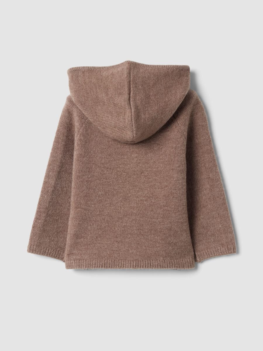Brown knitted cardigan with crew neck and hood_1