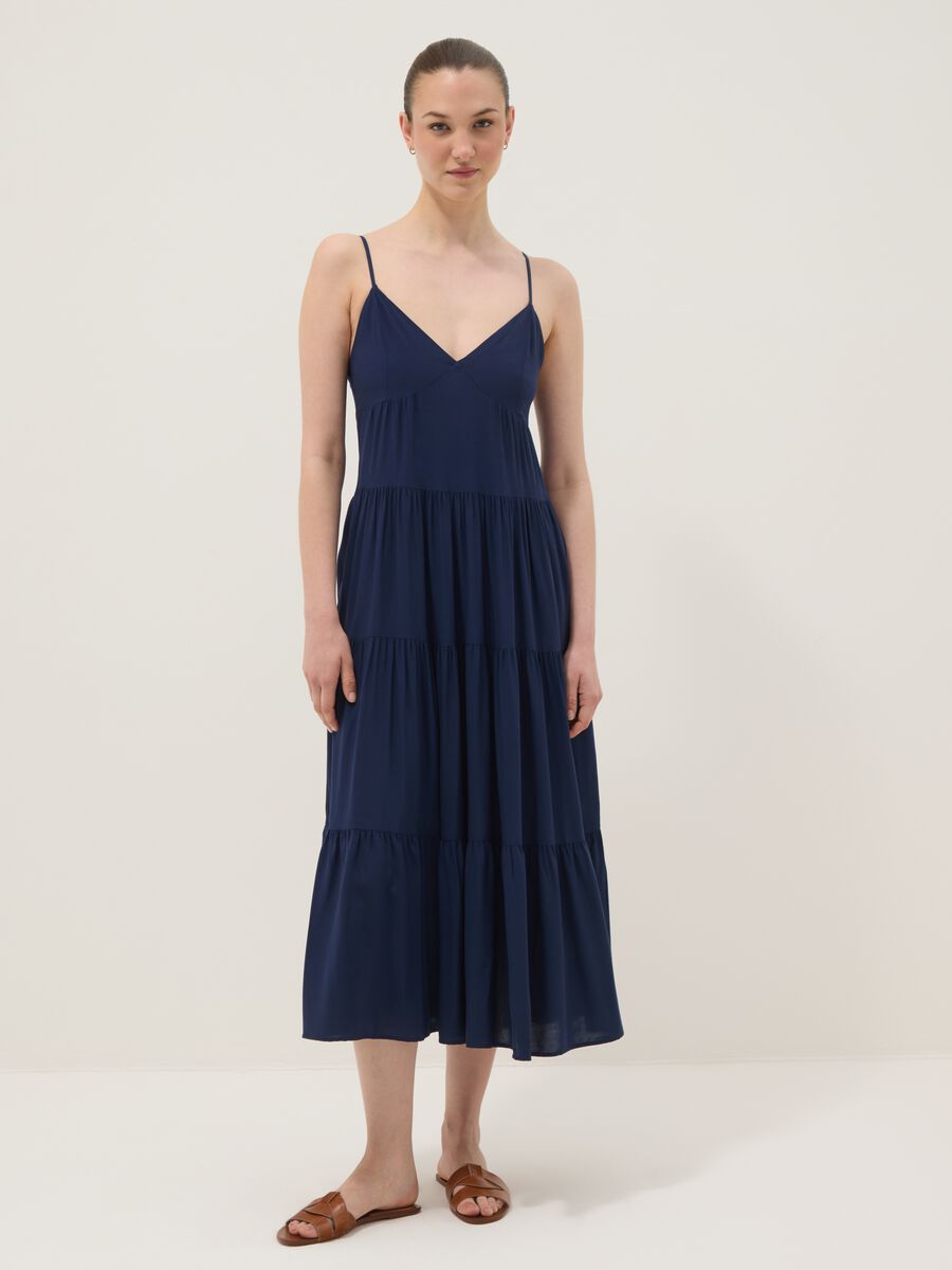 Long blue dress in pure viscose_1